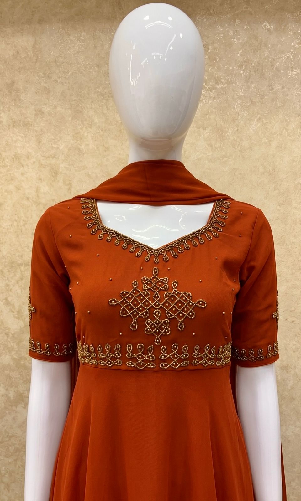 #TH213 / Alankaara / Long Gown Dupatta / Handwork02 / Rust Orange