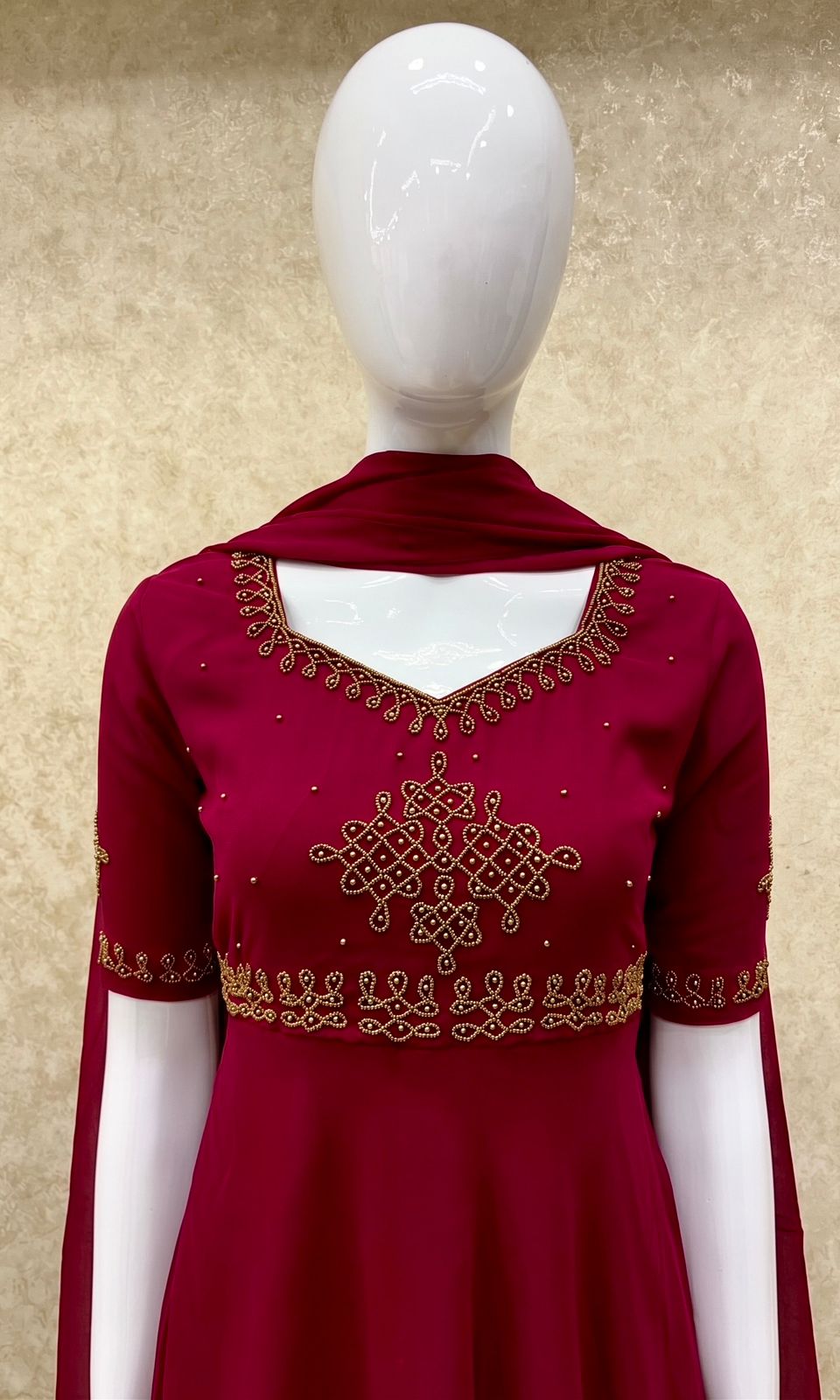 #TH213 / Alankaara / Long Gown Dupatta / Handwork02 / Maroon