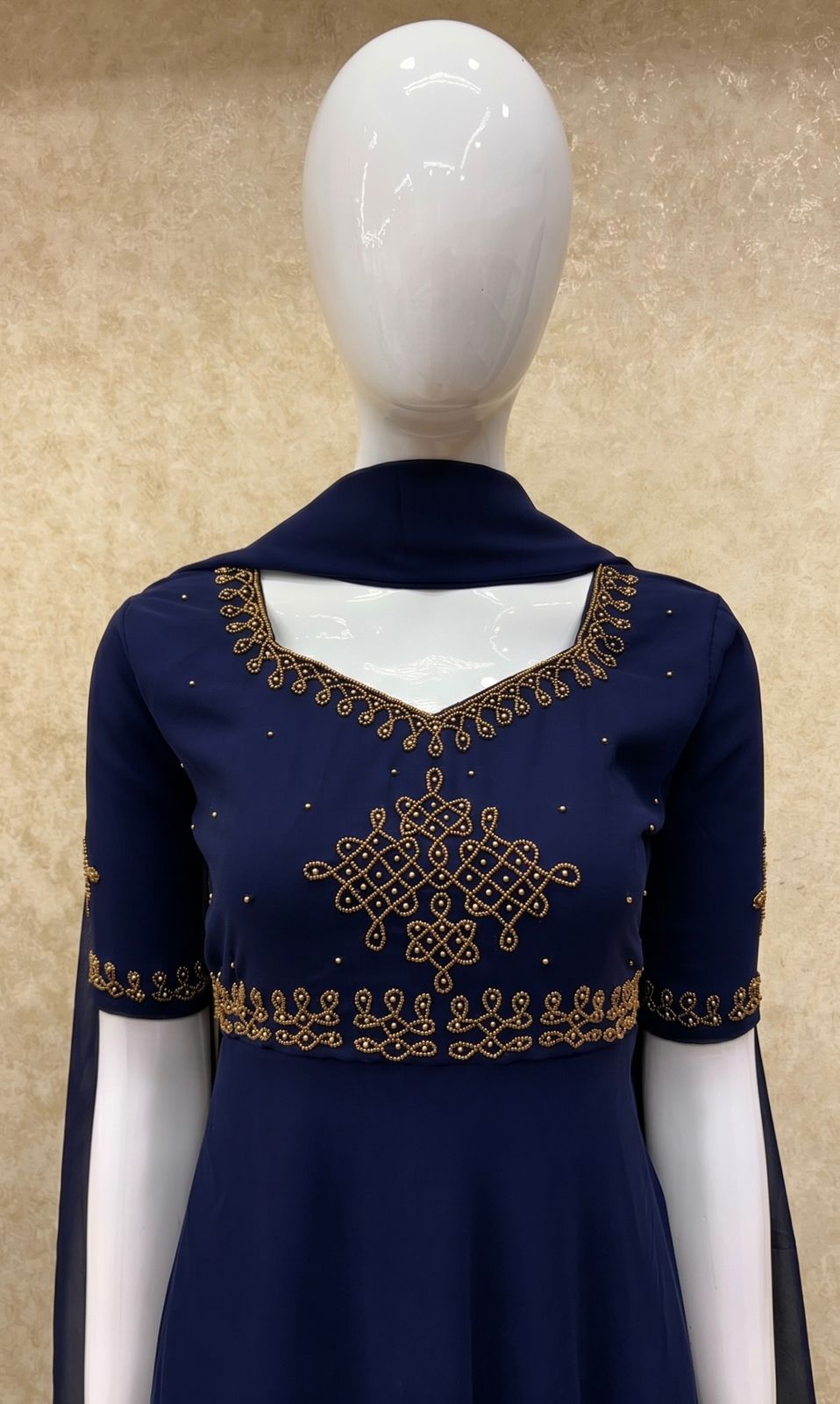 #TH213 / Alankaara / Long Gown Dupatta / Handwork02 / Navy Blue