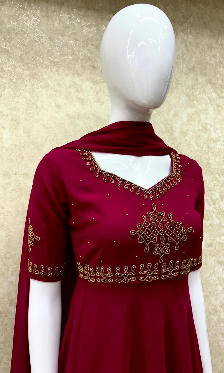 #TH213 / Alankaara / Long Gown Dupatta / Handwork02 / Maroon - Image 2