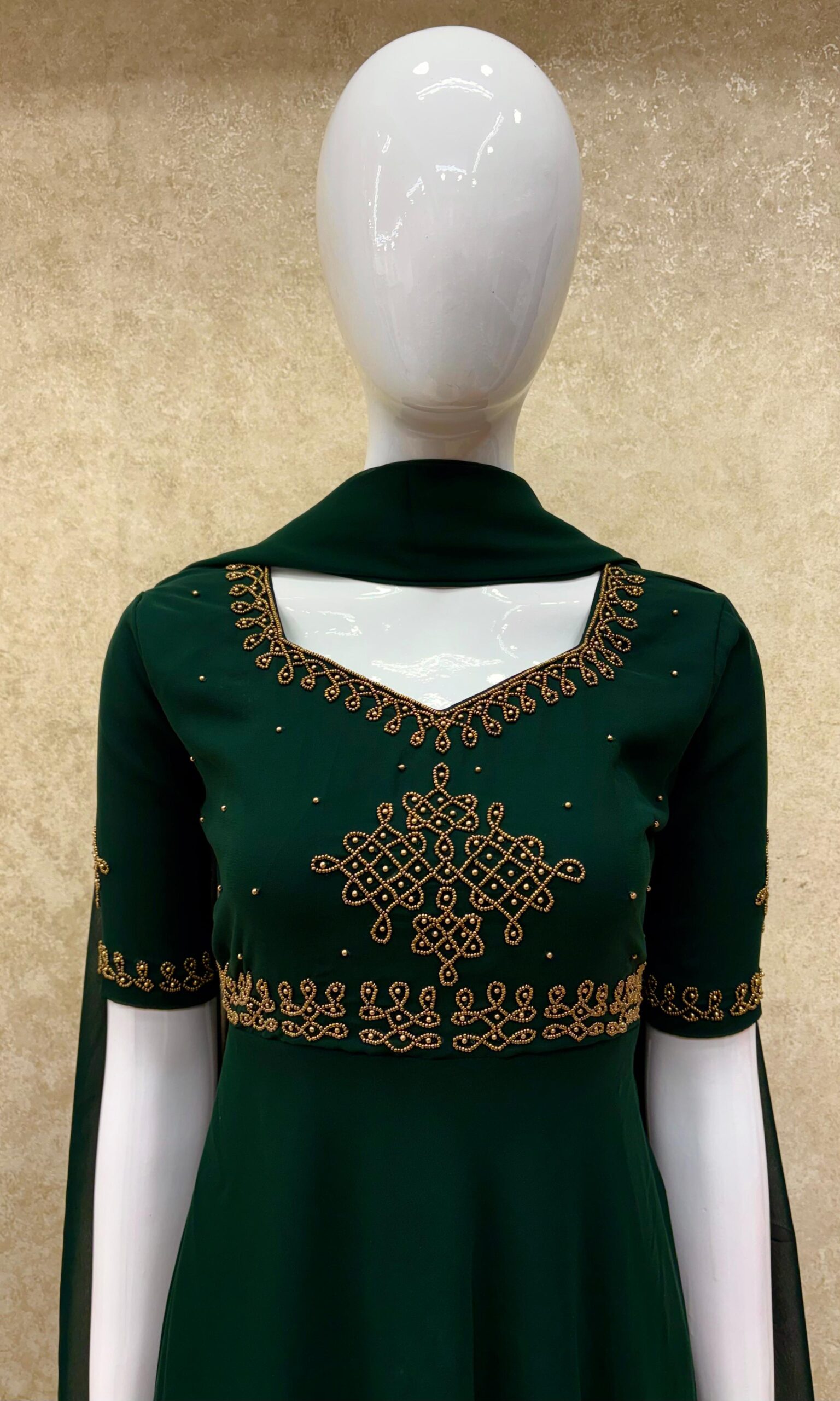 #TH213 / Alankaara / Long Gown Dupatta / Handwork02 / Bottle Green