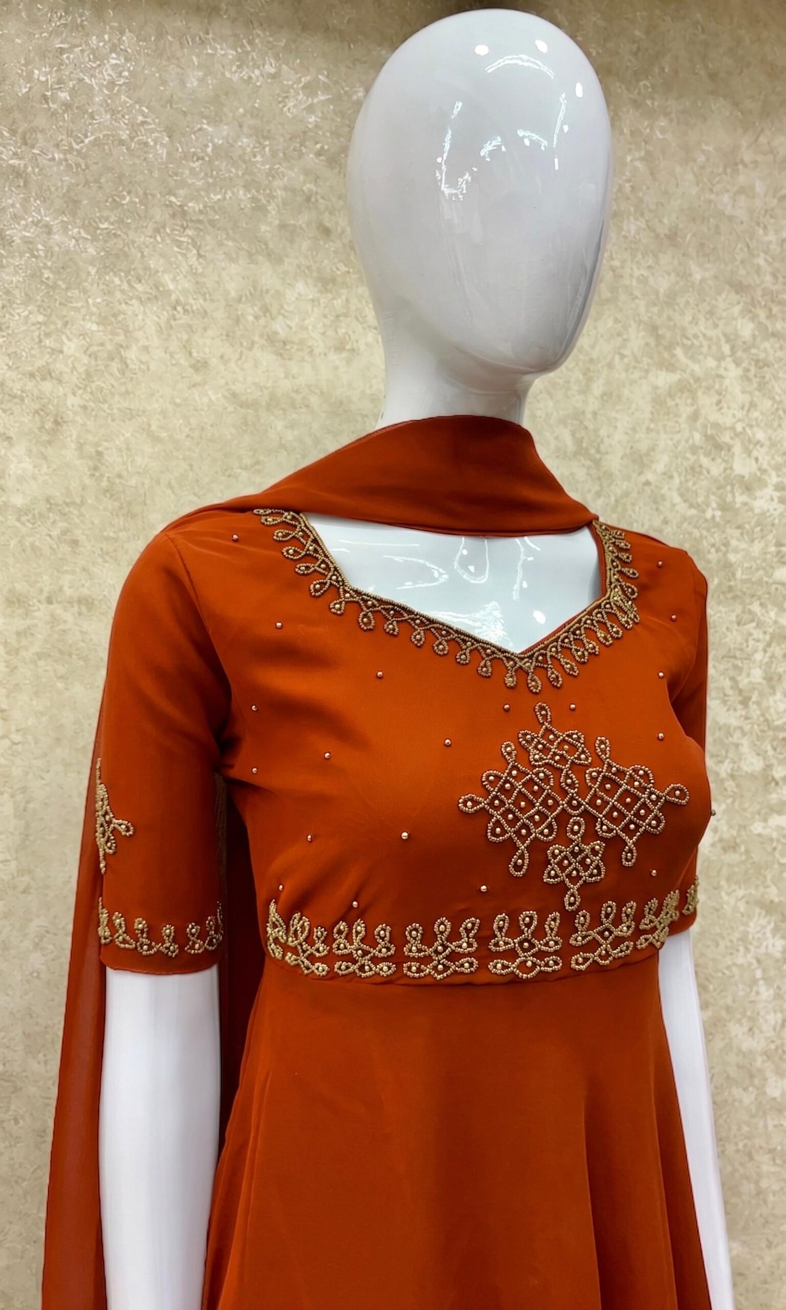 #TH213 / Alankaara / Long Gown Dupatta / Handwork02 / Rust Orange - Image 2