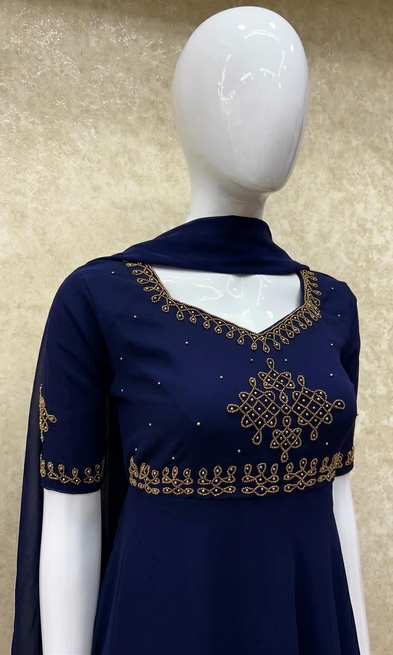 #TH213 / Alankaara / Long Gown Dupatta / Handwork02 / Navy Blue - Image 2
