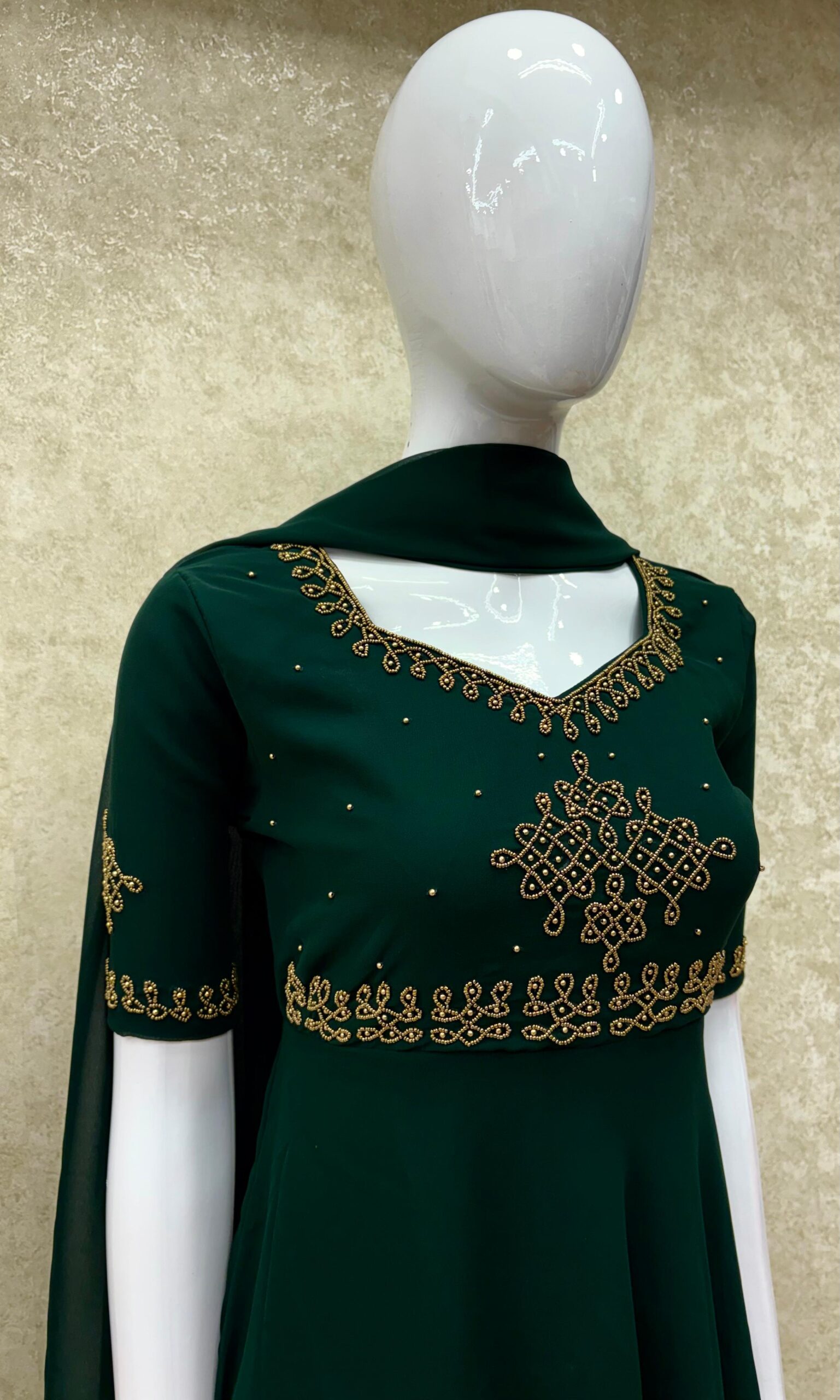 #TH213 / Alankaara / Long Gown Dupatta / Handwork02 / Bottle Green - Image 2