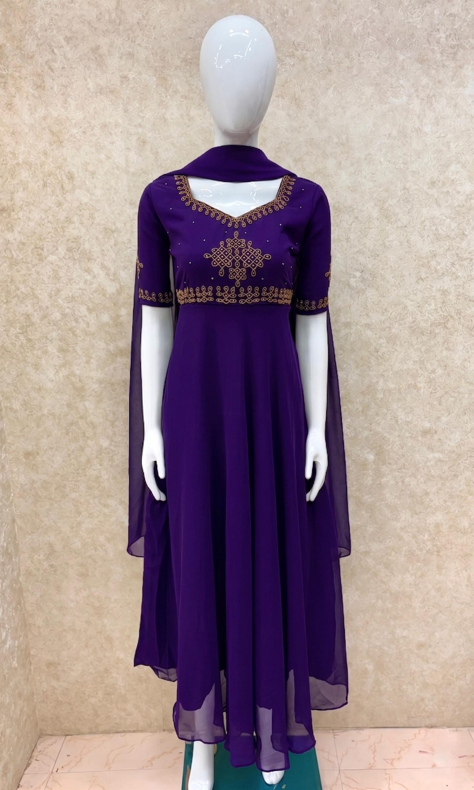 #TH213 / Alankaara / Long Gown Dupatta / Handwork02 / Purple - Image 3