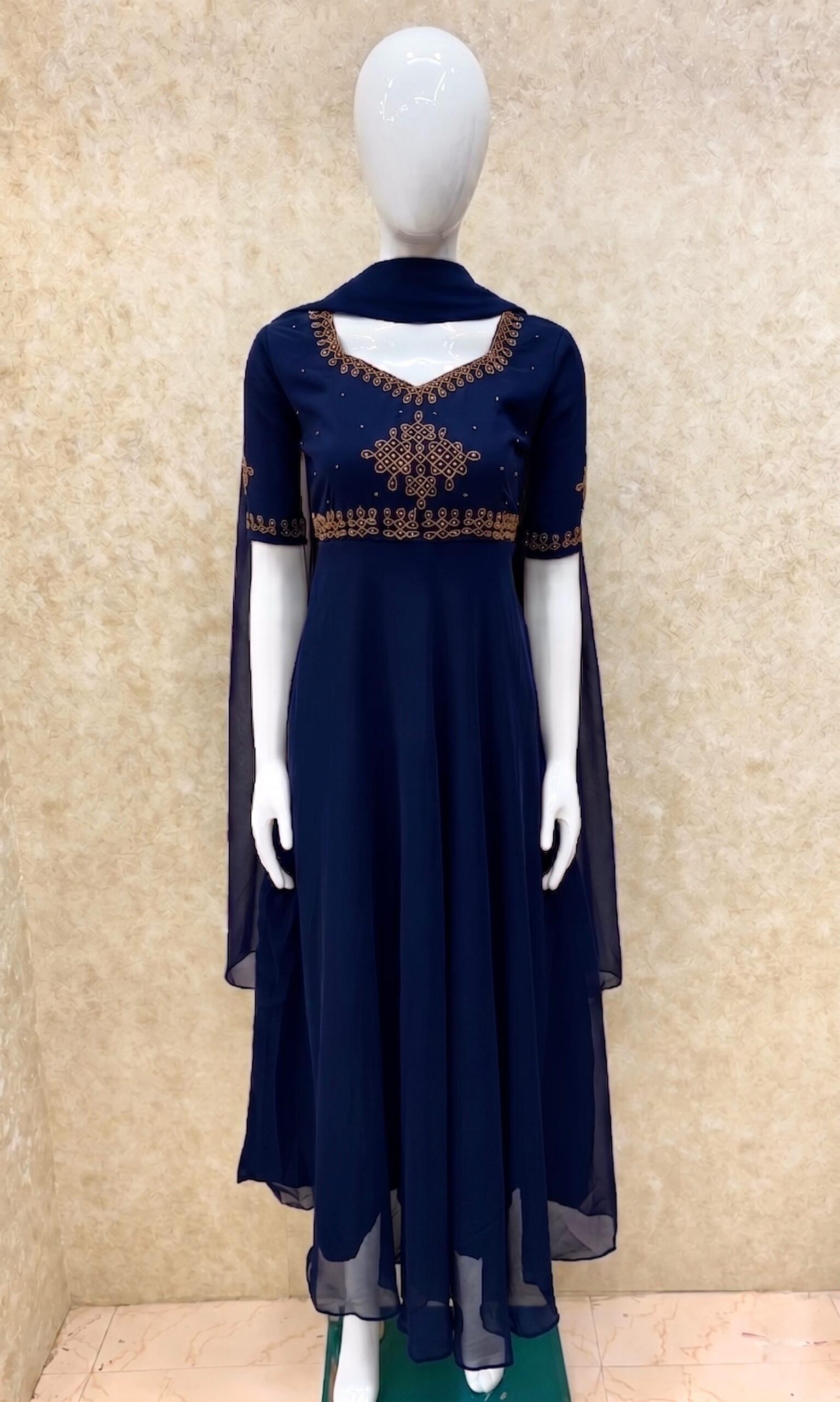 #TH213 / Alankaara / Long Gown Dupatta / Handwork02 / Navy Blue - Image 3