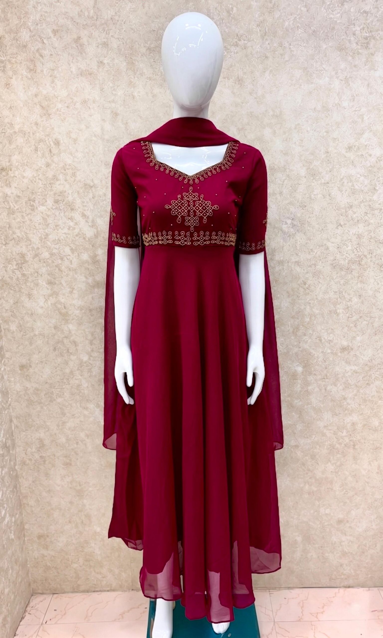 #TH213 / Alankaara / Long Gown Dupatta / Handwork02 / Maroon - Image 3