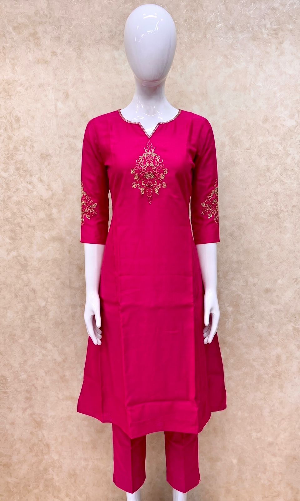 #TH212 / Panel Cut Kurti-Pant Set / Pink - Image 2