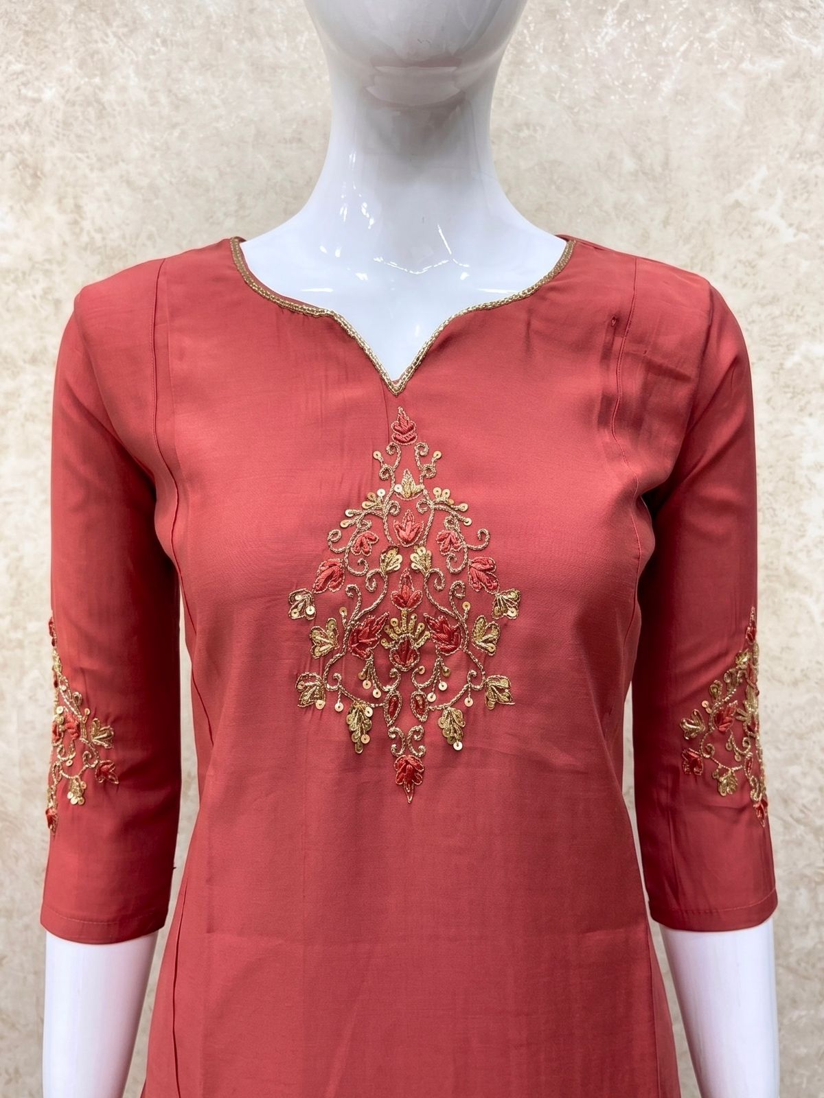 #TH212 / Panel Cut Kurti-Pant Set / Peach