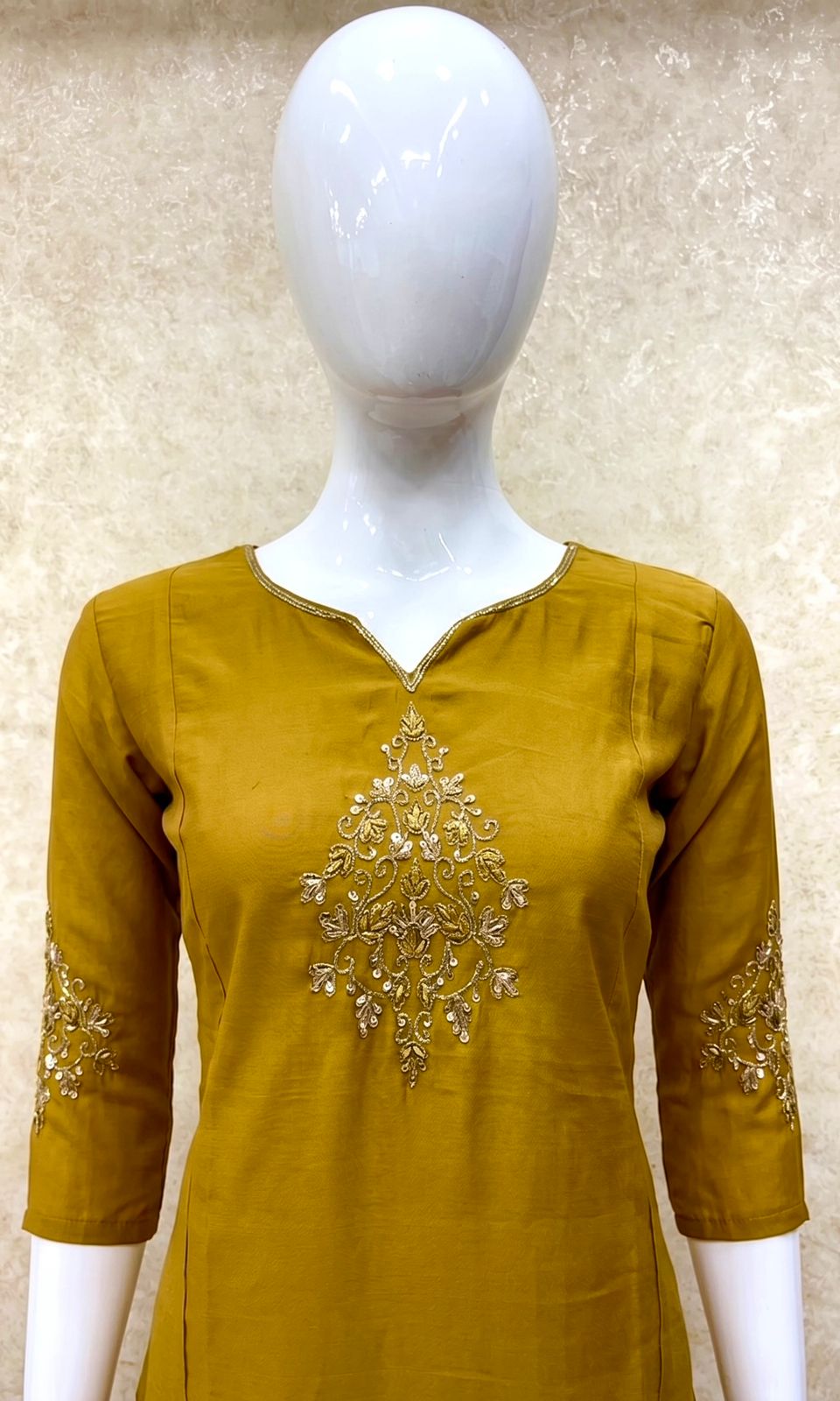 #TH212 / Panel Cut Kurti-Pant Set / Mustard Yellow