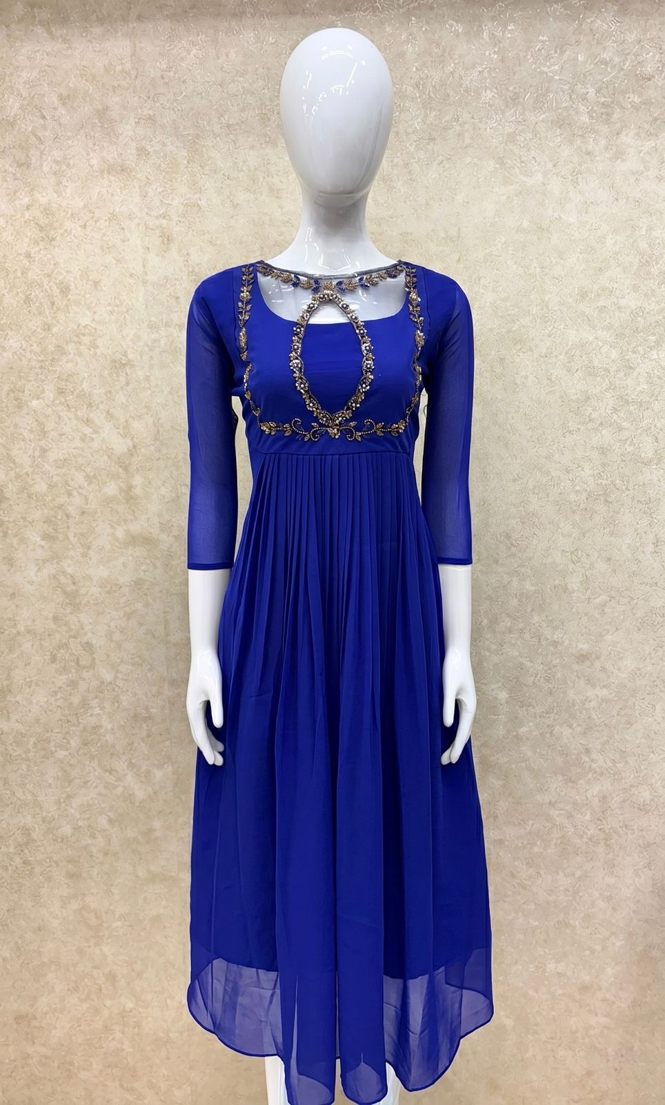 #TH196 / Handwork on Net Fabric / Jewel neck / Party wear concept / Royal Blue - Image 2