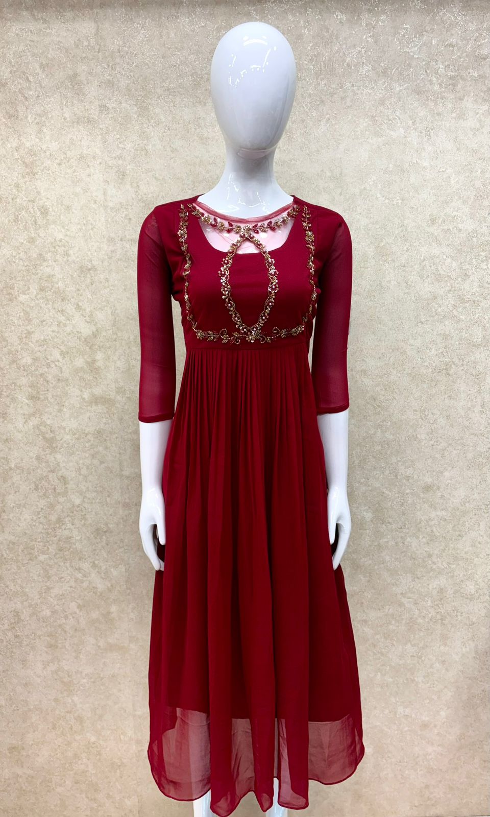 #TH196 / Handwork on Net Fabric / Jewel neck / Party wear concept / Maroon - Image 2