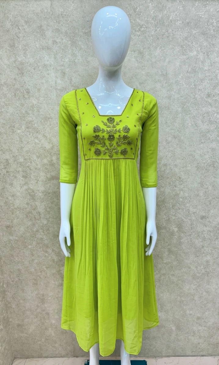 #TH215 / Pleated Kurti / Poppins Edition / Parrot Green - Image 2