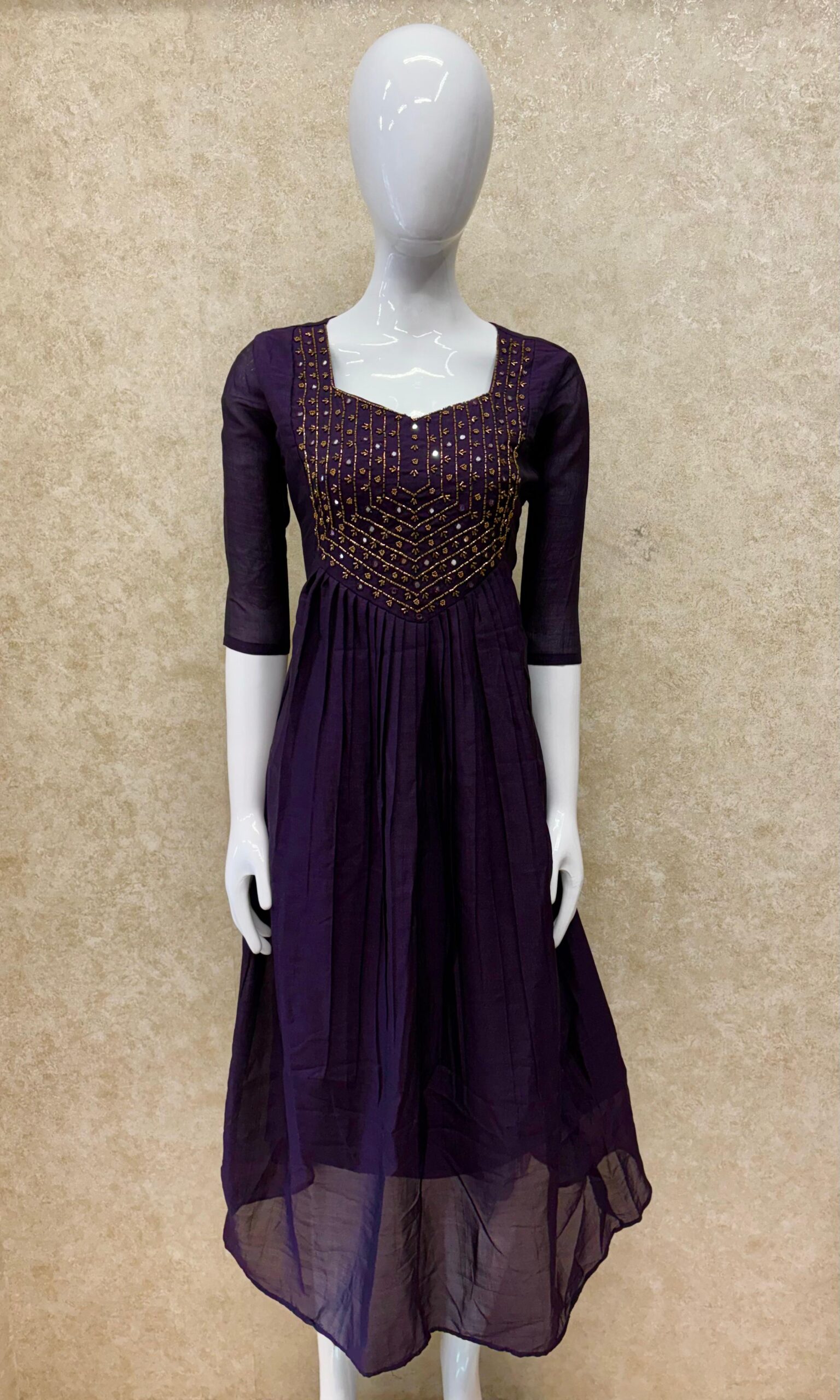 #TH154 / Vichitra Silk / Pleated / Heavy Mirror work / Violet - Image 2