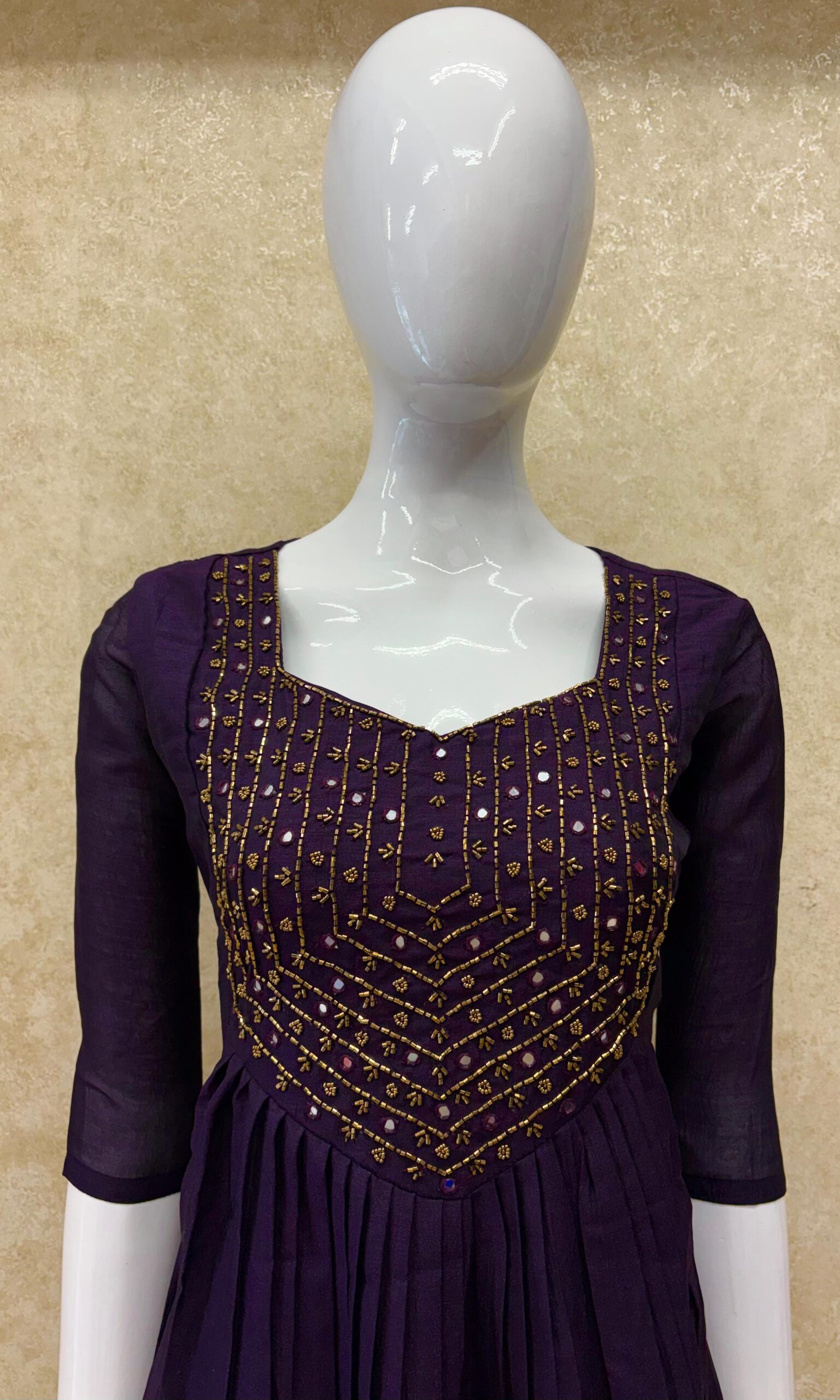 #TH154 / Vichitra Silk / Pleated / Heavy Mirror work / Violet