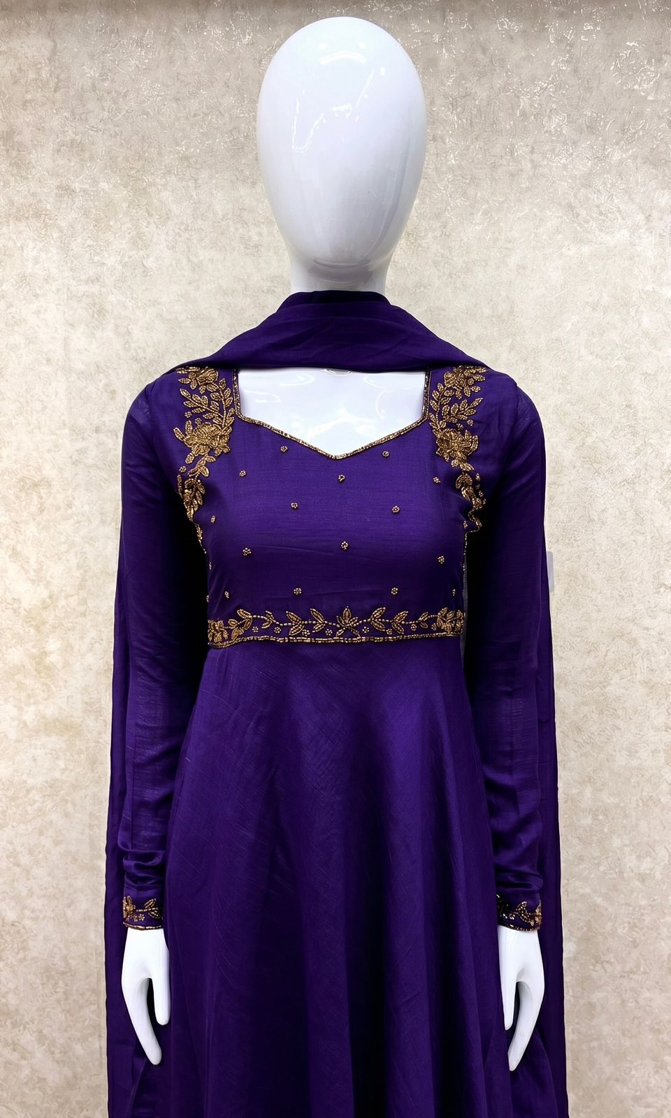 #TH202 / Vichitra Silk / Long Top Dupatta Set / Full Length / Full sleeves / Handwork 07 / Violet