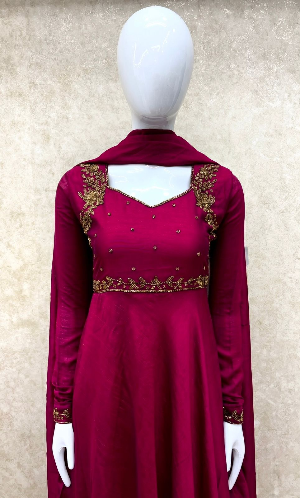 #TH202 / Vichitra Silk / Long Top Dupatta Set / Full Length / Full sleeves / Handwork 07 / Pink