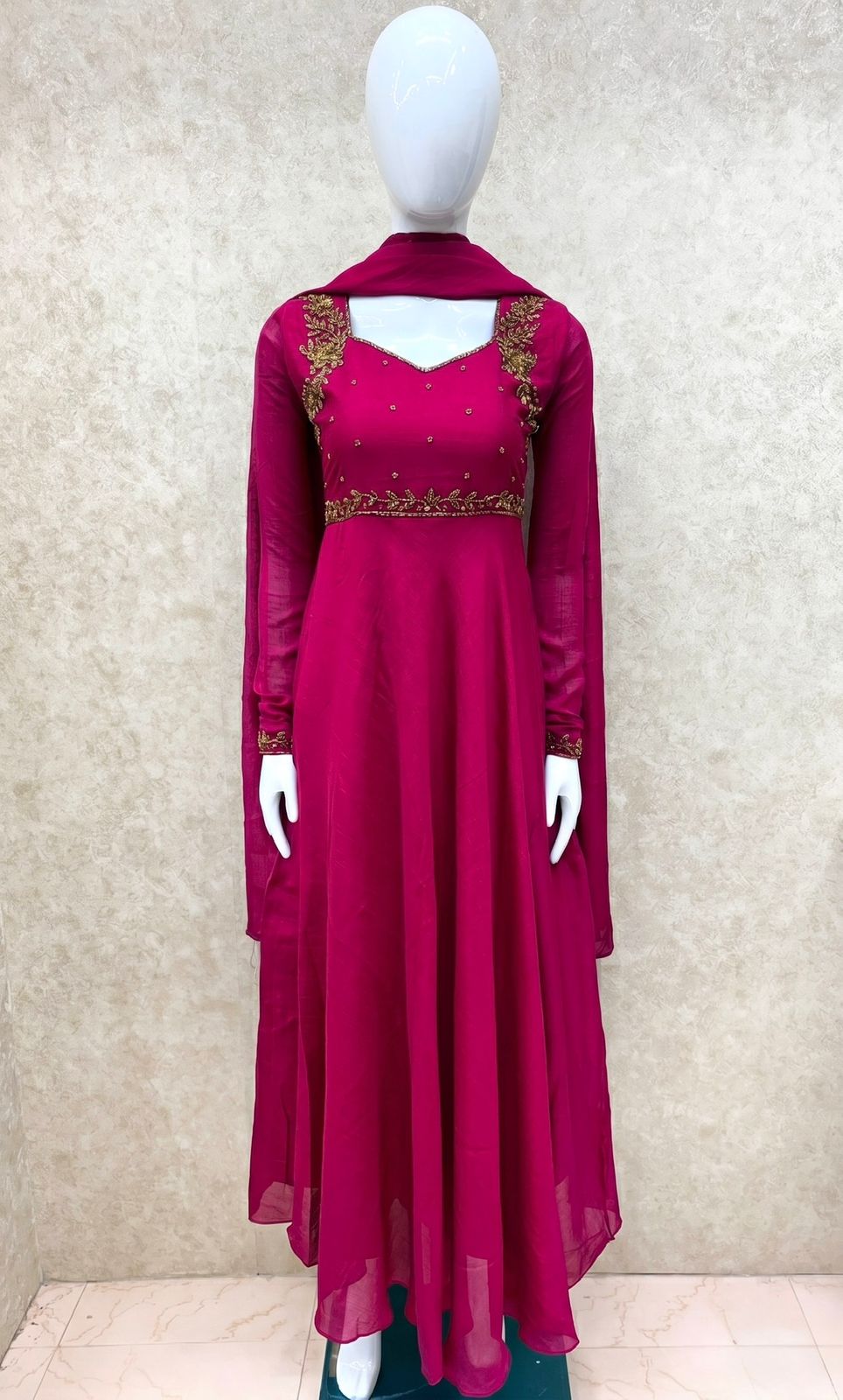 #TH202 / Vichitra Silk / Long Top Dupatta Set / Full Length / Full sleeves / Handwork 07 / Pink - Image 2