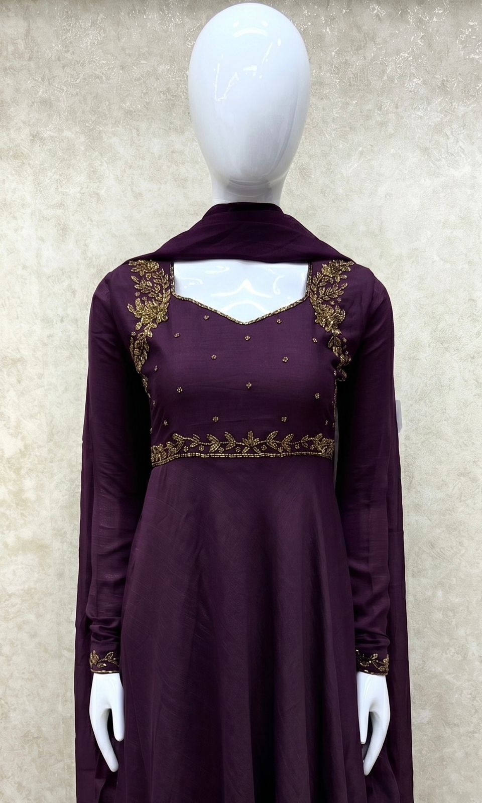 #TH202 / Vichitra Silk / Long Top Dupatta Set / Full Length / Full sleeves / Handwork 07 / Dark Wine