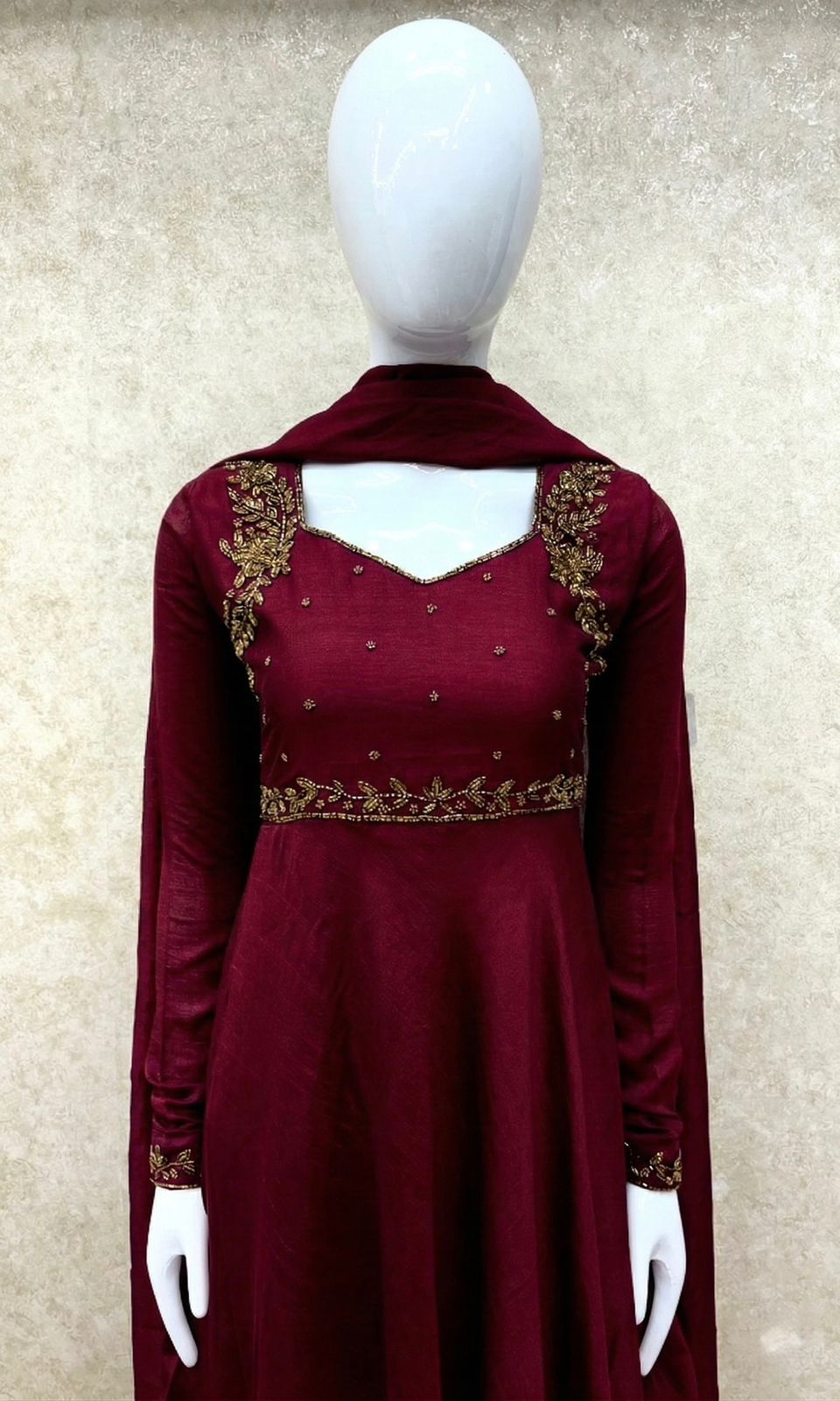 #TH202 / Vichitra Silk / Long Top Dupatta Set / Full Length / Full sleeves / Handwork 07 / Maroon