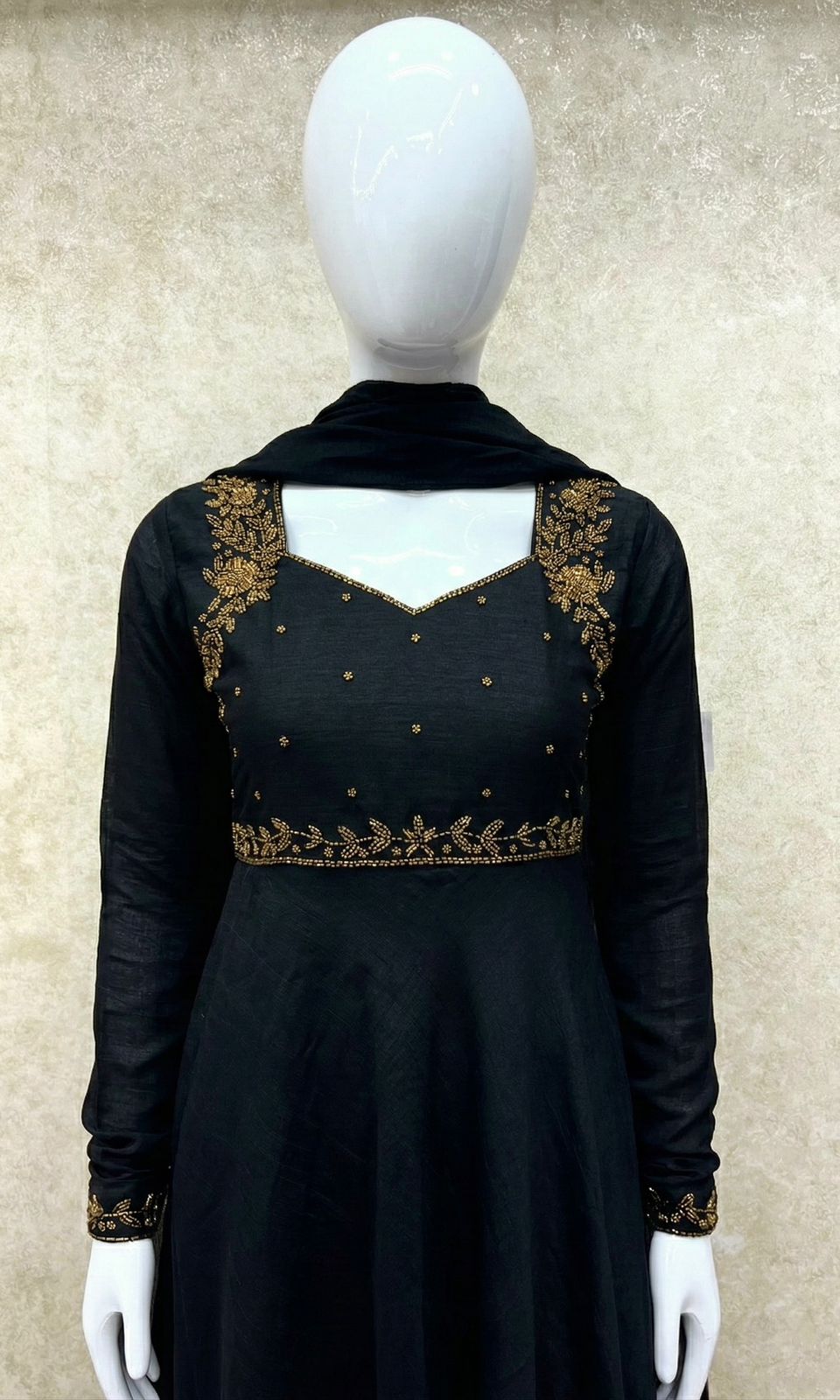 #TH202 / Vichitra Silk / Long Top Dupatta Set / Full Length / Full sleeves / Handwork 07 / Black