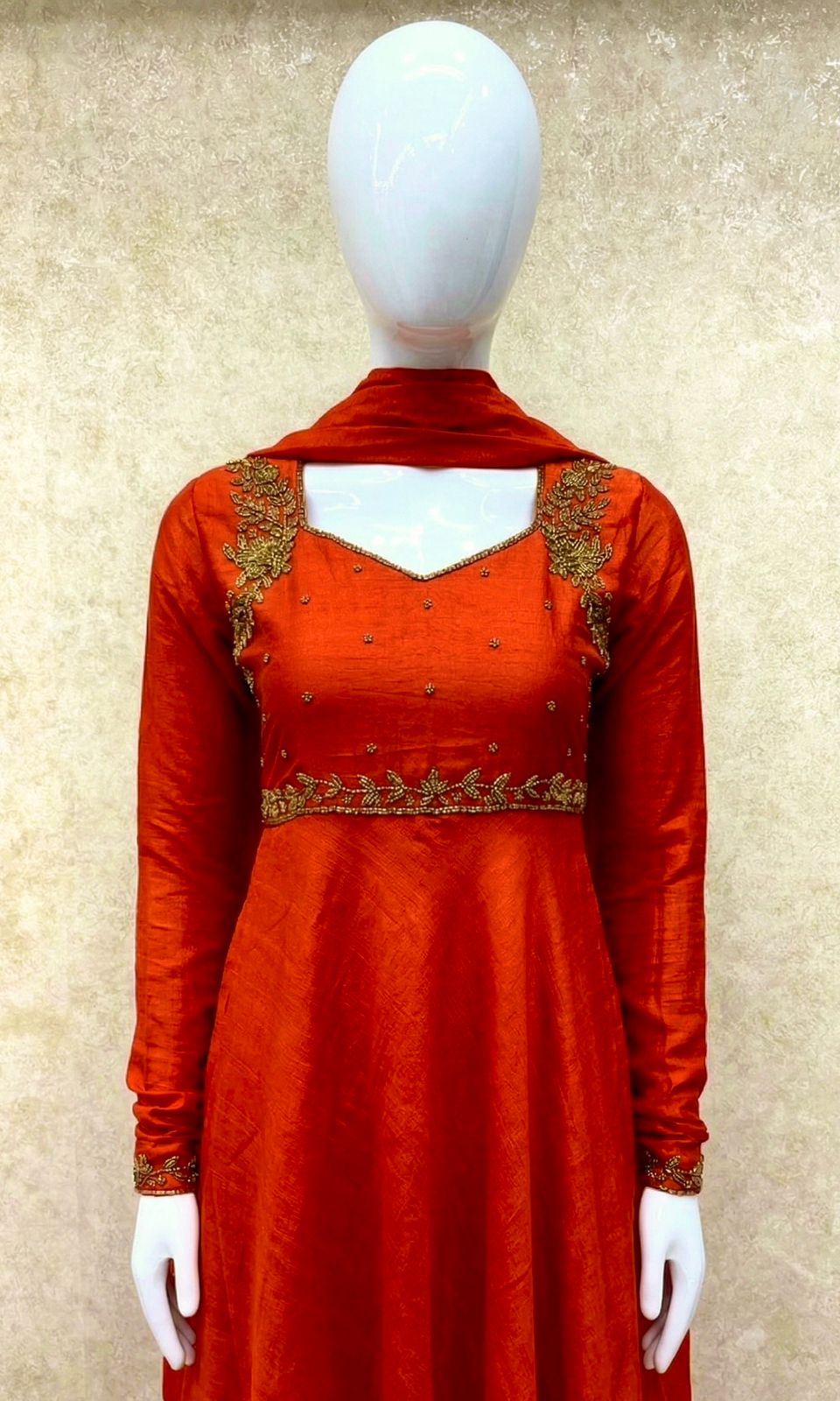 #TH202 / Vichitra Silk / Long Top Dupatta Set / Full Length / Full sleeves / Handwork 07 / Orange