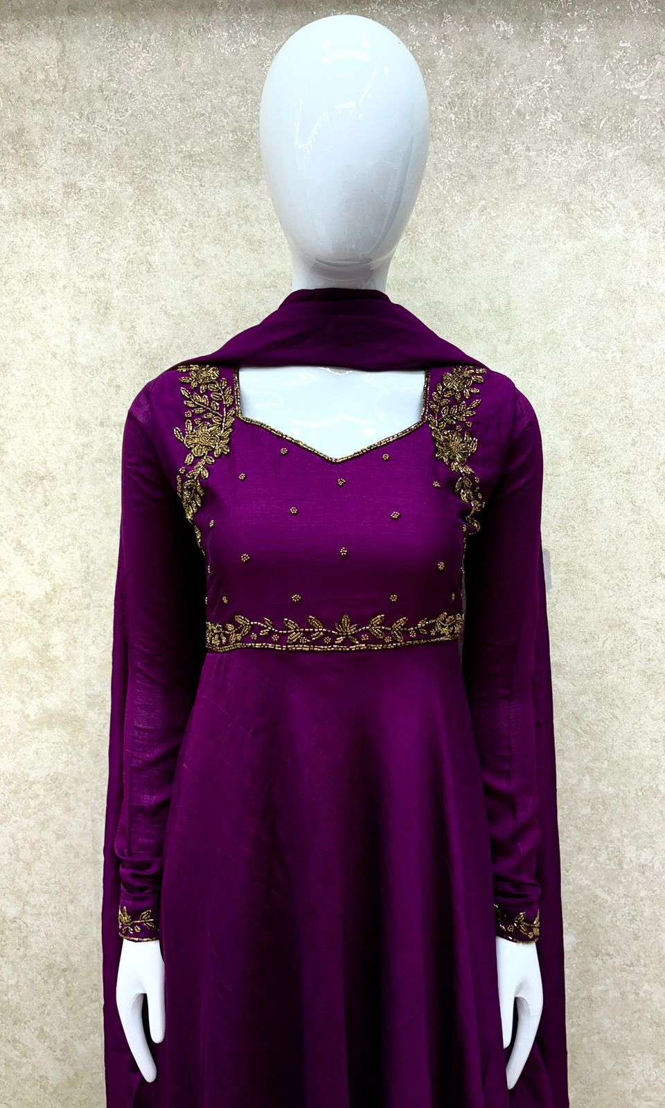 #TH202 / Vichitra Silk / Long Top Dupatta Set / Full Length / Full sleeves / Handwork 07 / Purple