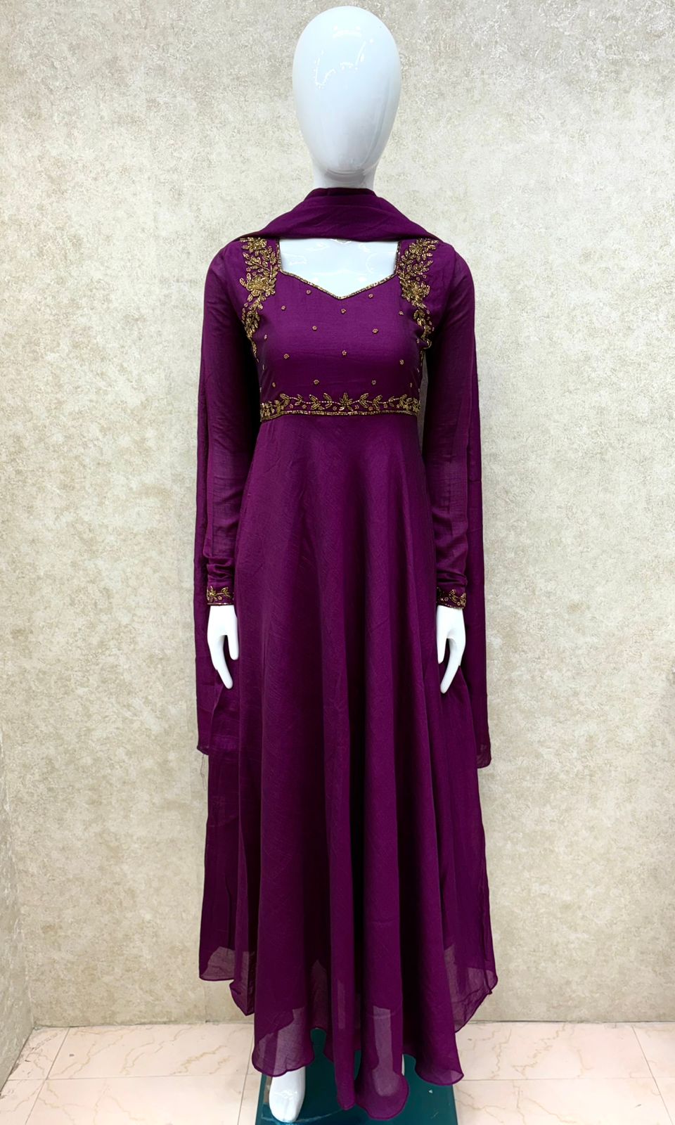 #TH202 / Vichitra Silk / Long Top Dupatta Set / Full Length / Full sleeves / Handwork 07 / Purple - Image 2
