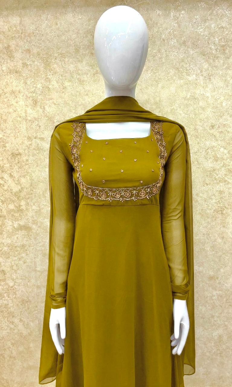#TH201 Long Top Dupatta Set / yellow Green
