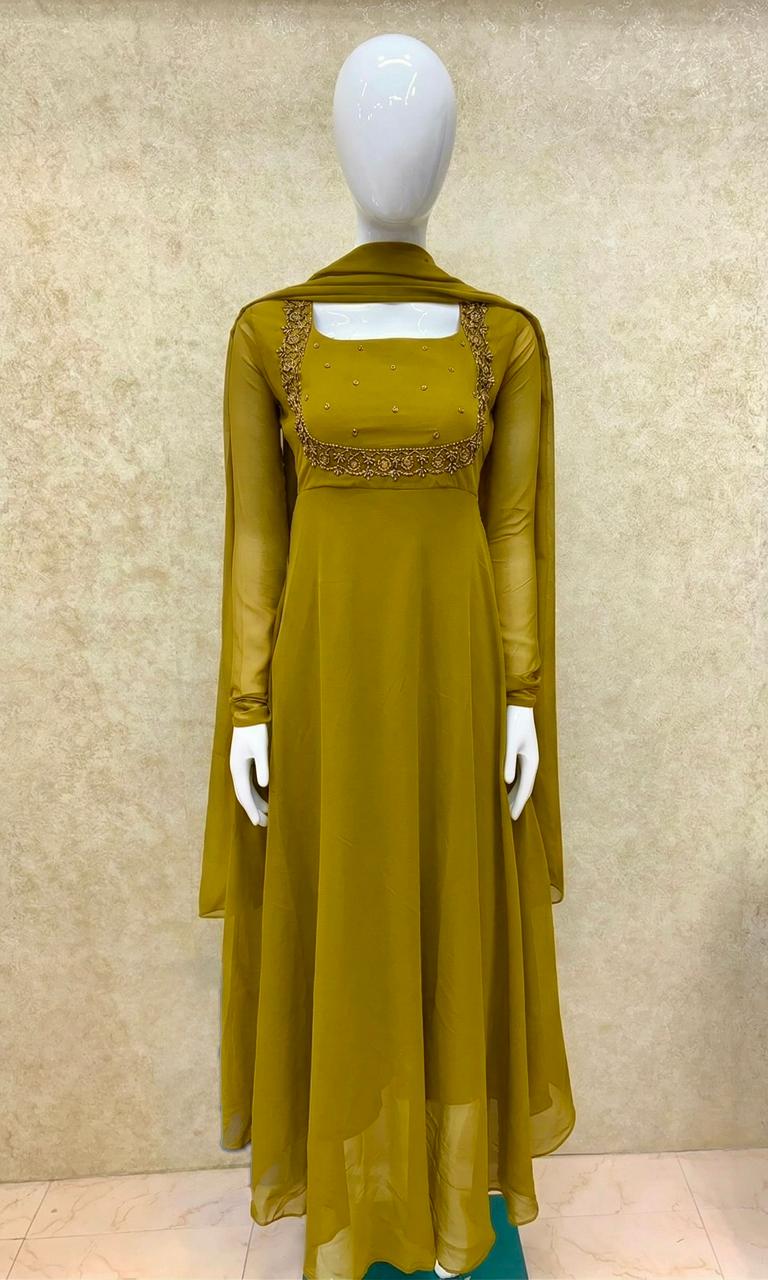 #TH201 Long Top Dupatta Set / yellow Green - Image 2