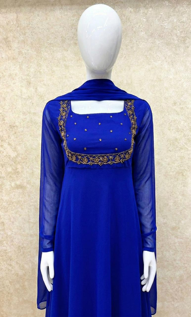 #TH201 Long Top Dupatta Set / Royal Blue