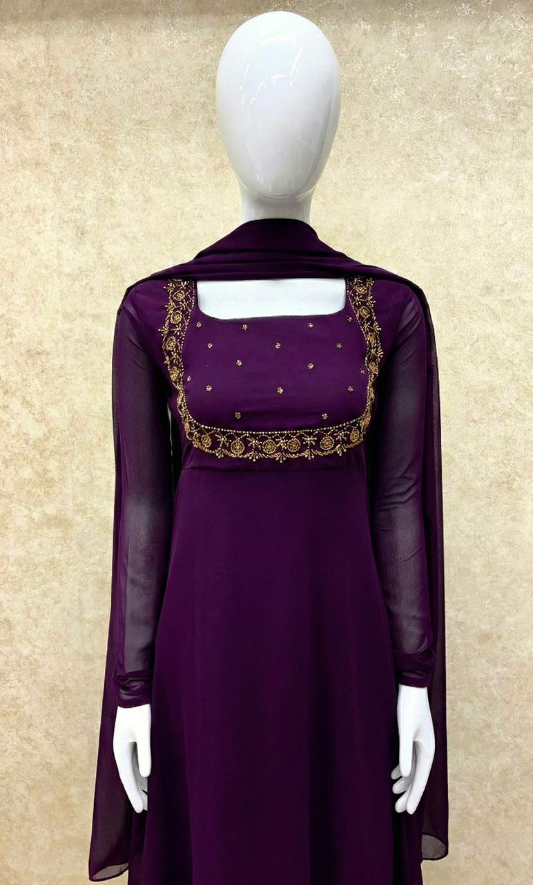 #TH201 Long Top Dupatta Set / Dark Purple