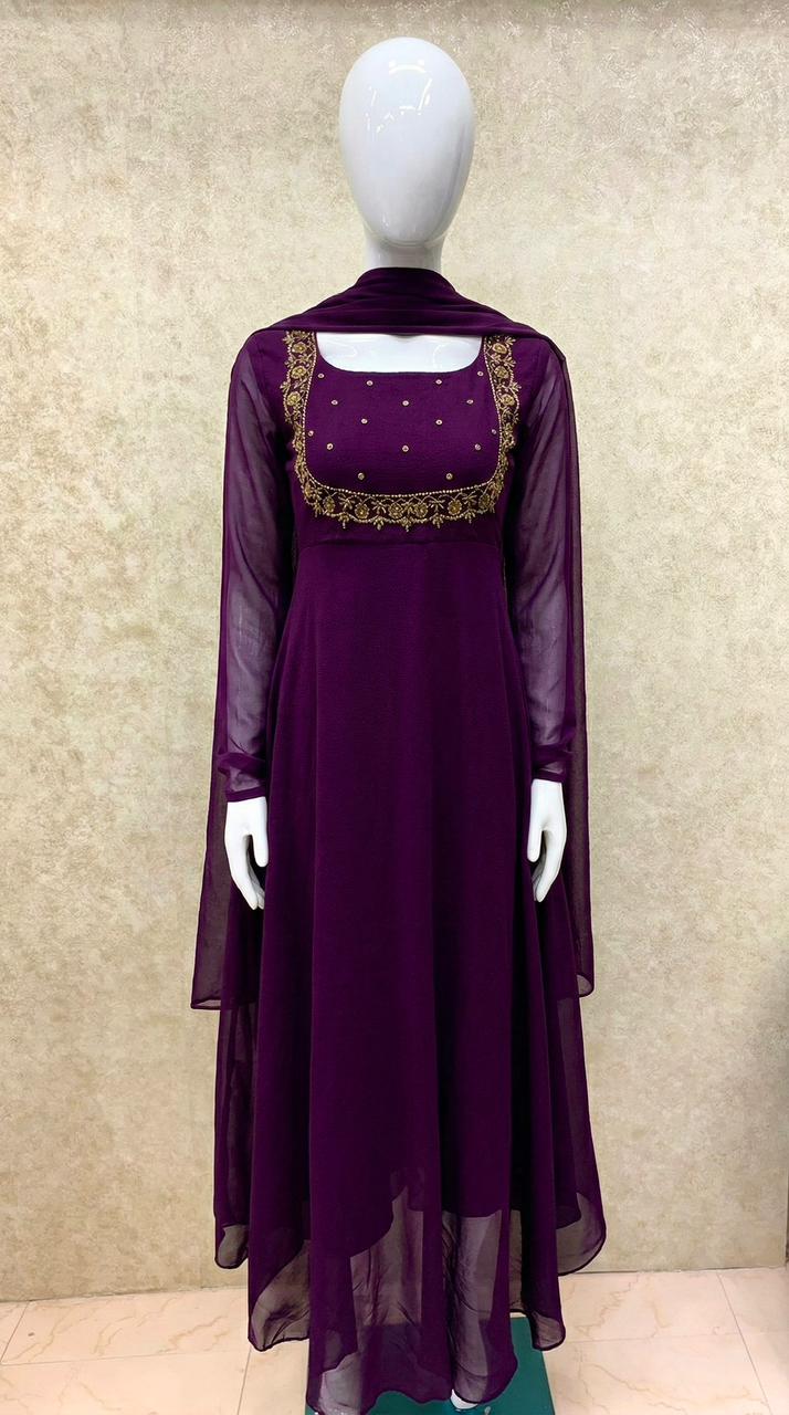 #TH201 Long Top Dupatta Set / Dark Purple - Image 2