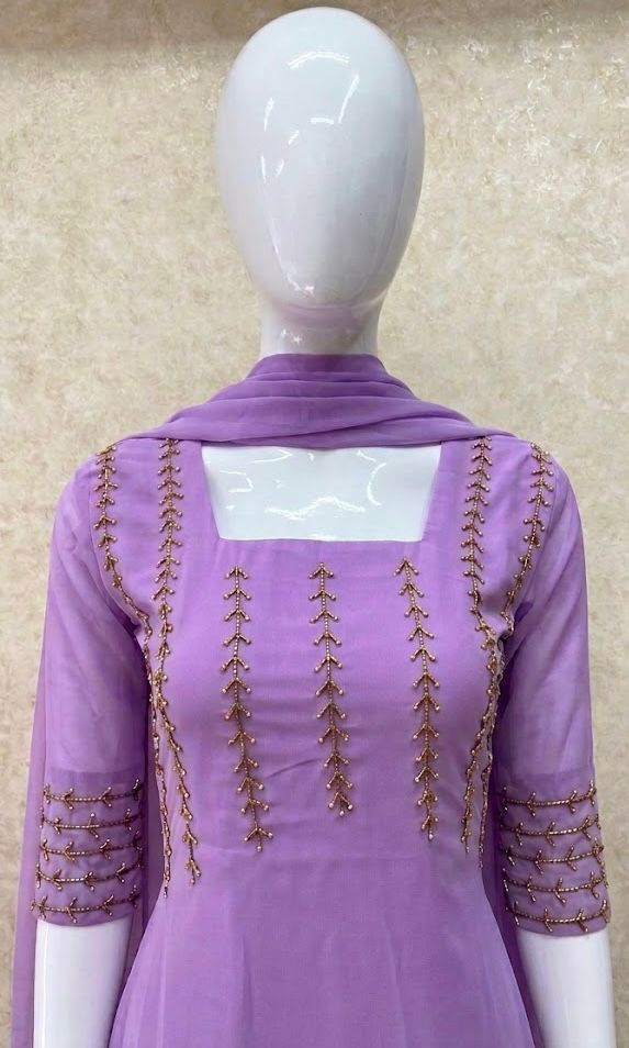 #TH210 / Georgette / A-Line Top Dupatta Set / Handwork / Lavender