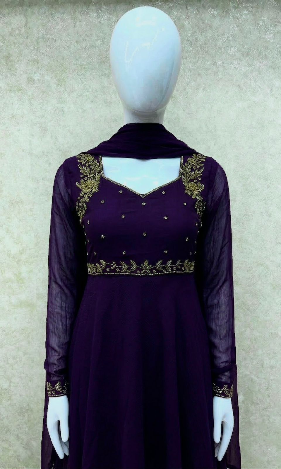 #TH204 / Georgette / Long Top Dupatta Set / Full Length / Full sleeves / Dark Violet