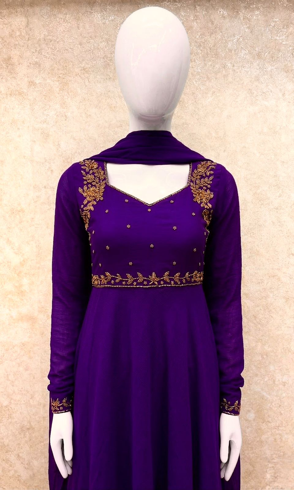 #TH204 / Georgette / Long Top Dupatta Set / Full Length / Full sleeves / Violet
