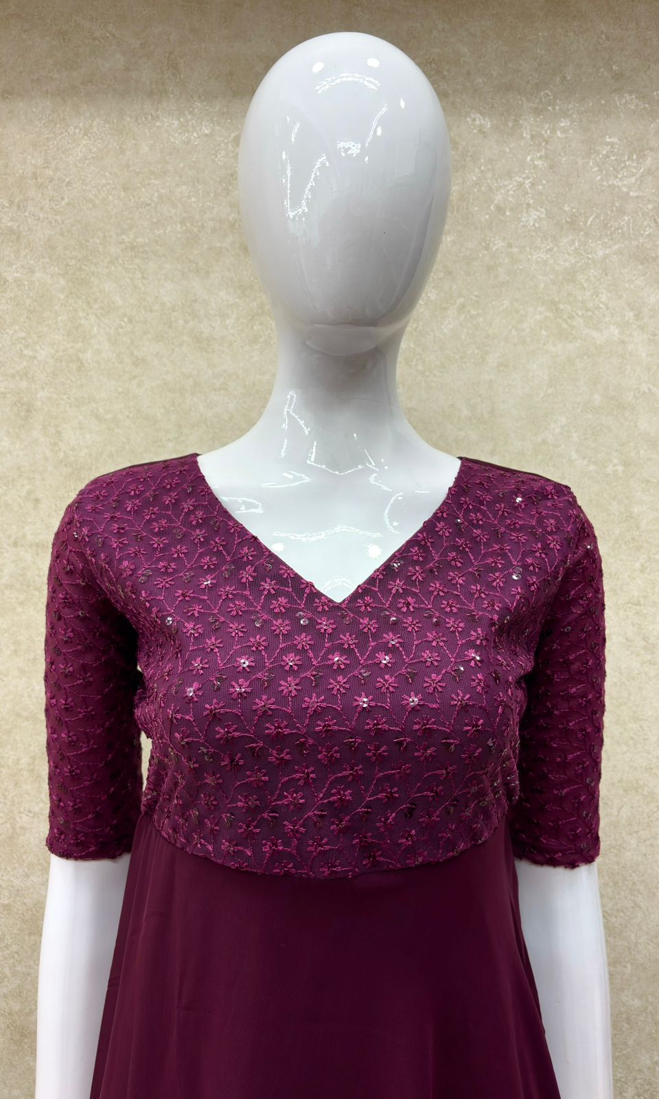 #TH190 / Flared Gown / Embellished Net / Wine
