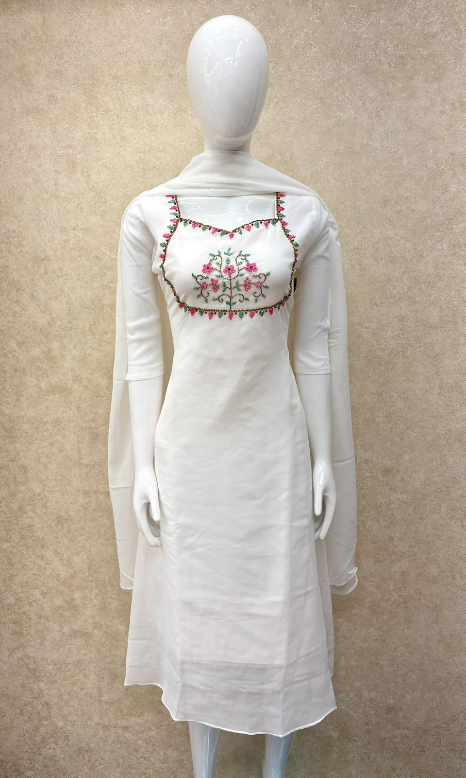 #TH184 / Top Dupatta Set / A-Line / Handwork04 / White - Image 2