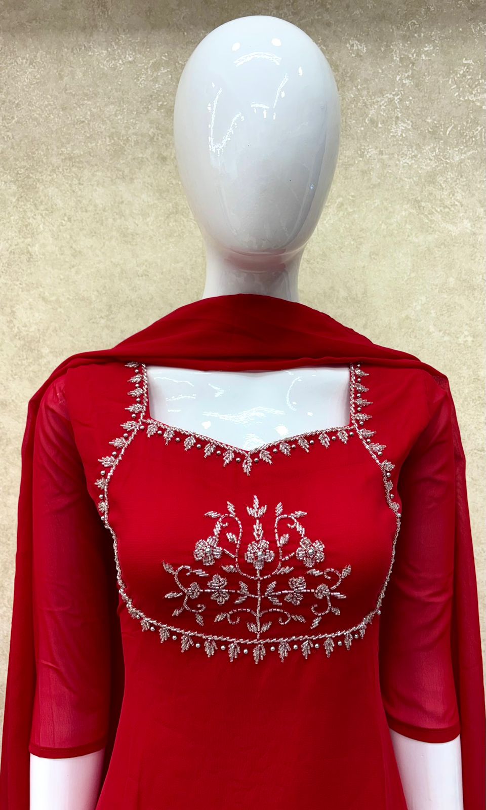 #TH184 / Top Dupatta Set / A-Line / Handwork04 / Red