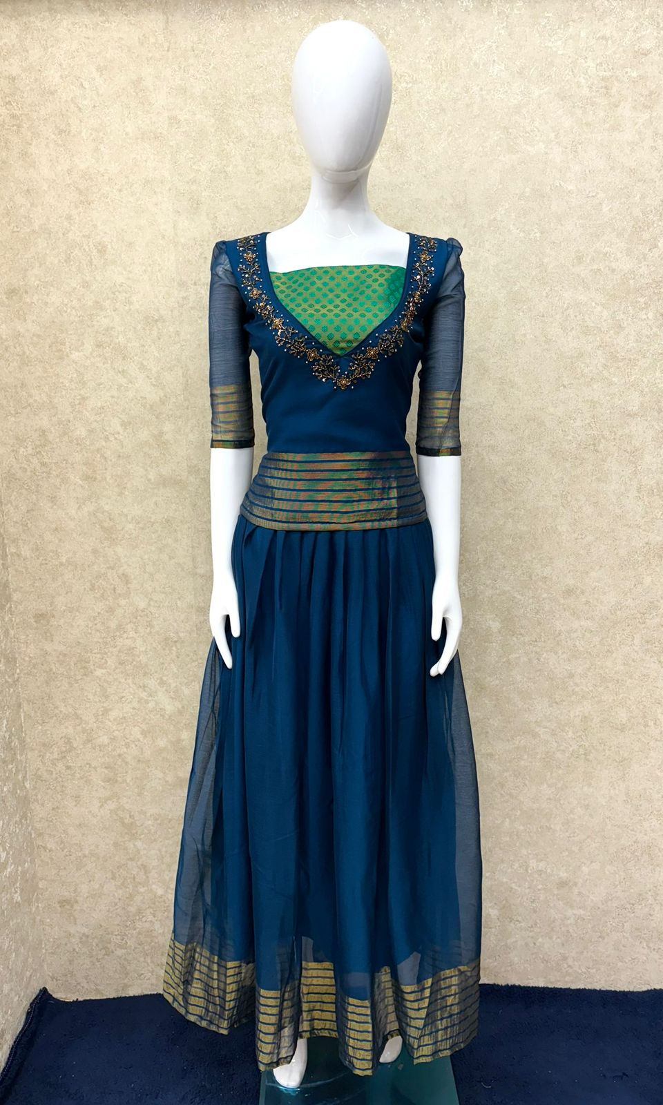 #TH173 / Pattu Pavadai-Blouse / Teal Blue - Image 2