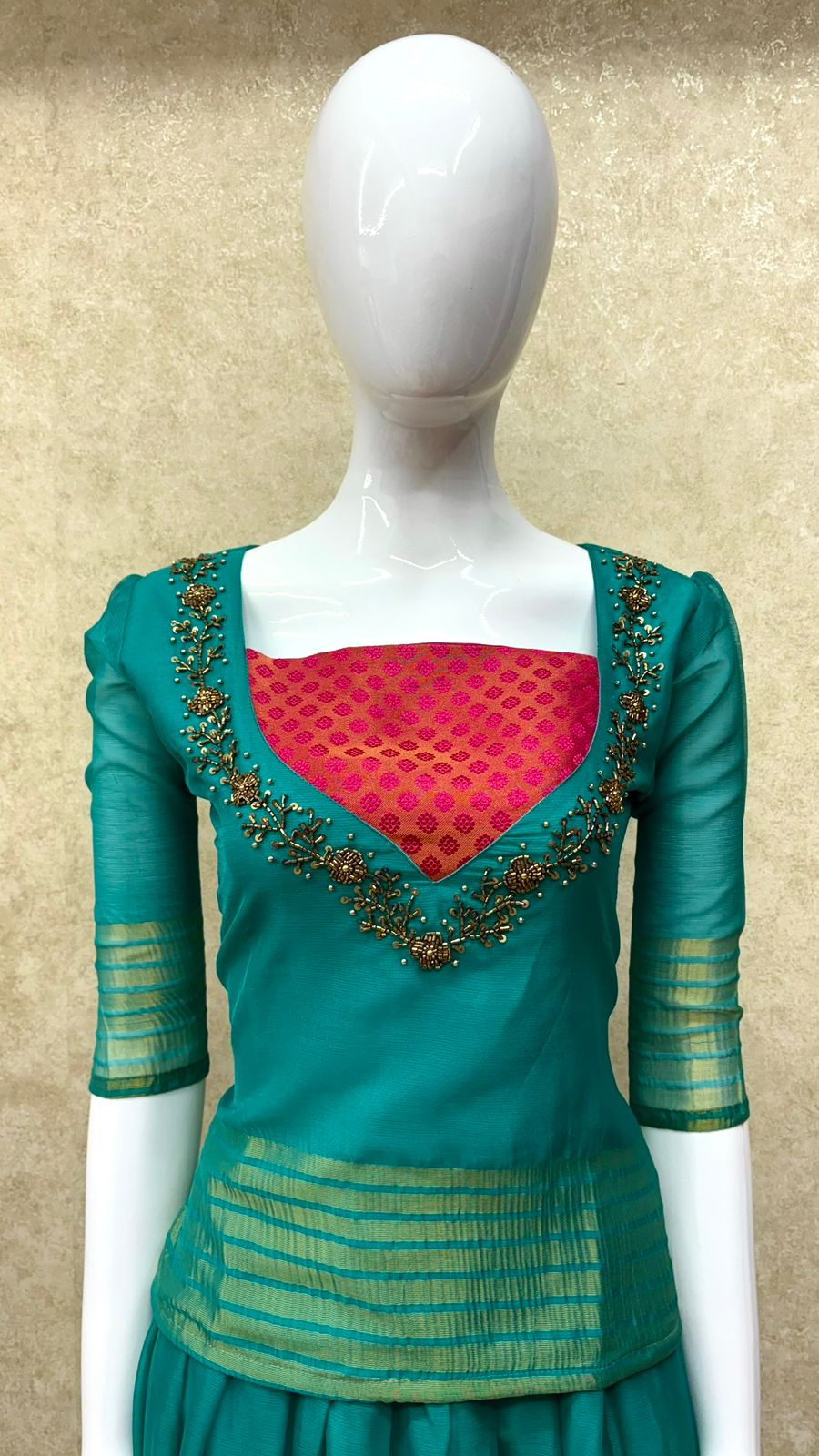 #TH173 / Pattu Pavadai-Blouse / Turquoise Green