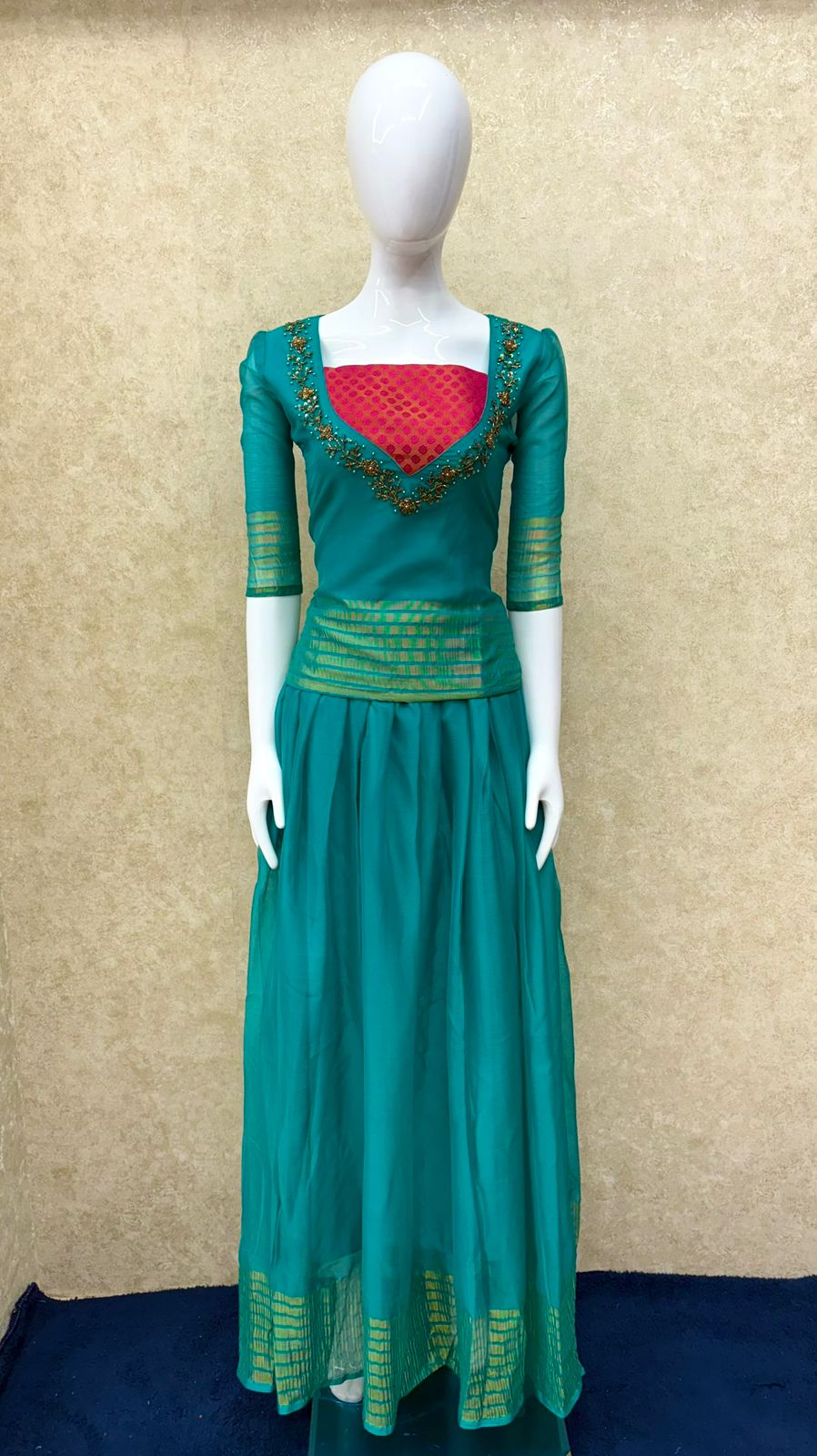 #TH173 / Pattu Pavadai-Blouse / Turquoise Green - Image 2