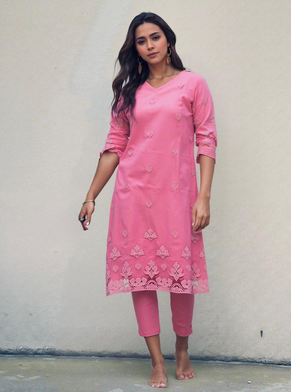 #TH180 / Netted kurti & Pant Set / Baby Pink