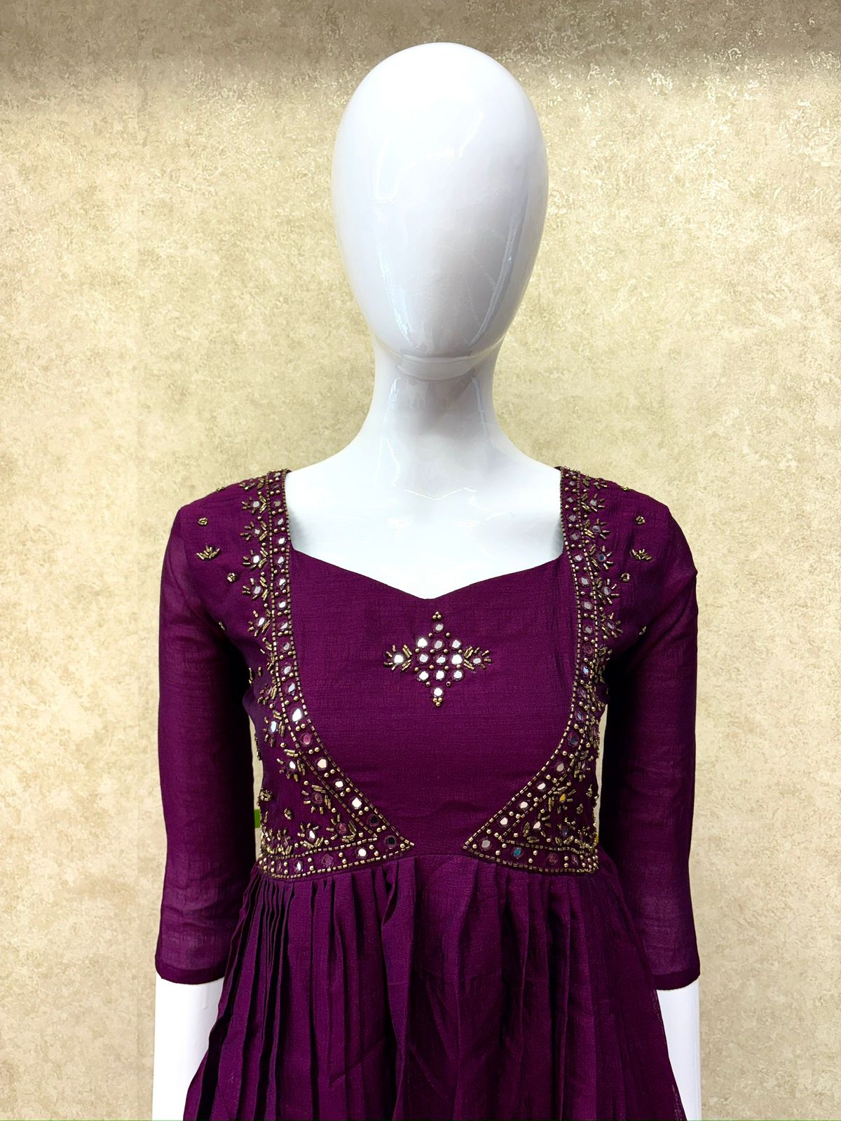 #TH156 / Vichitra Silk / Alia-cut / Heavy Mirror work / Purple