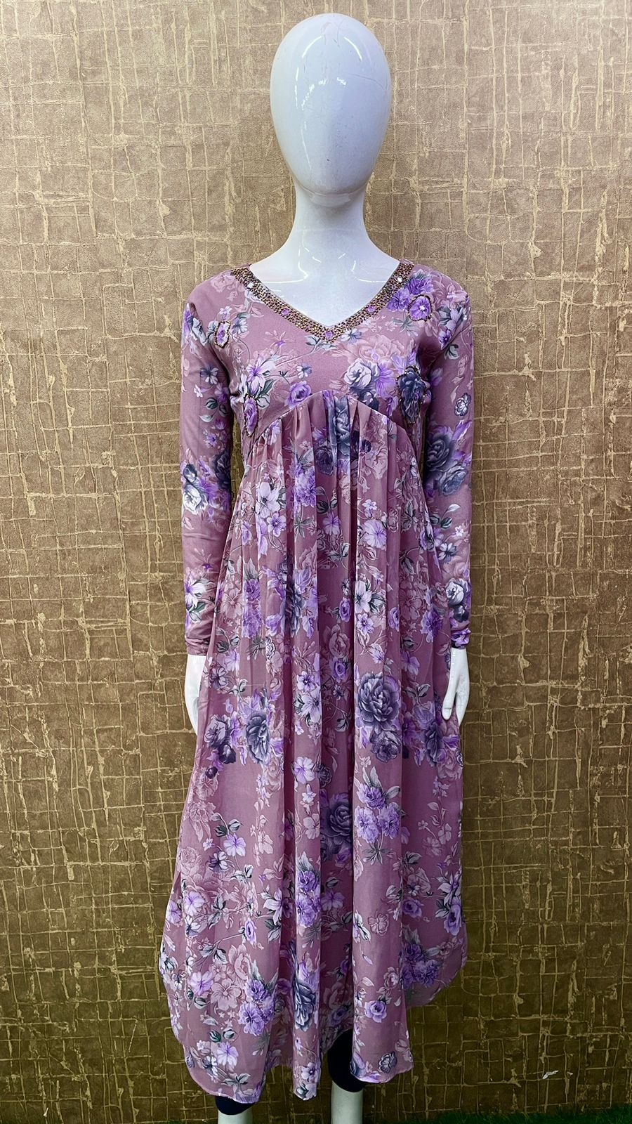 #TH107 / Aliya-Cut / Full Sleeve / Printed Dress / Pastel Pink - Image 2