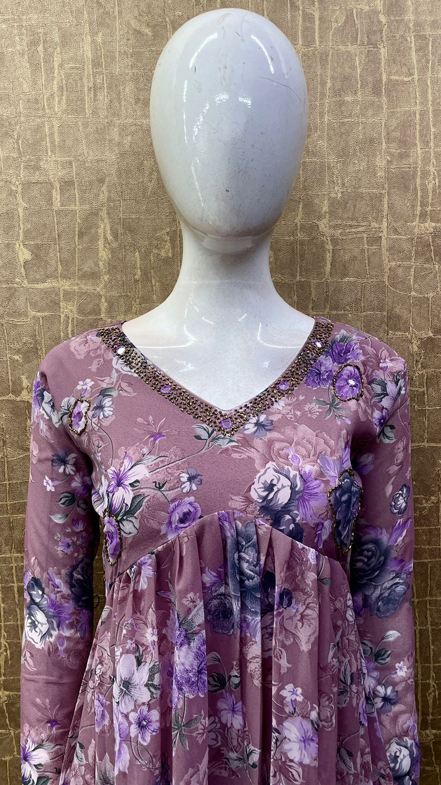 #TH107 / Aliya-Cut / Full Sleeve / Printed Dress / Pastel Pink