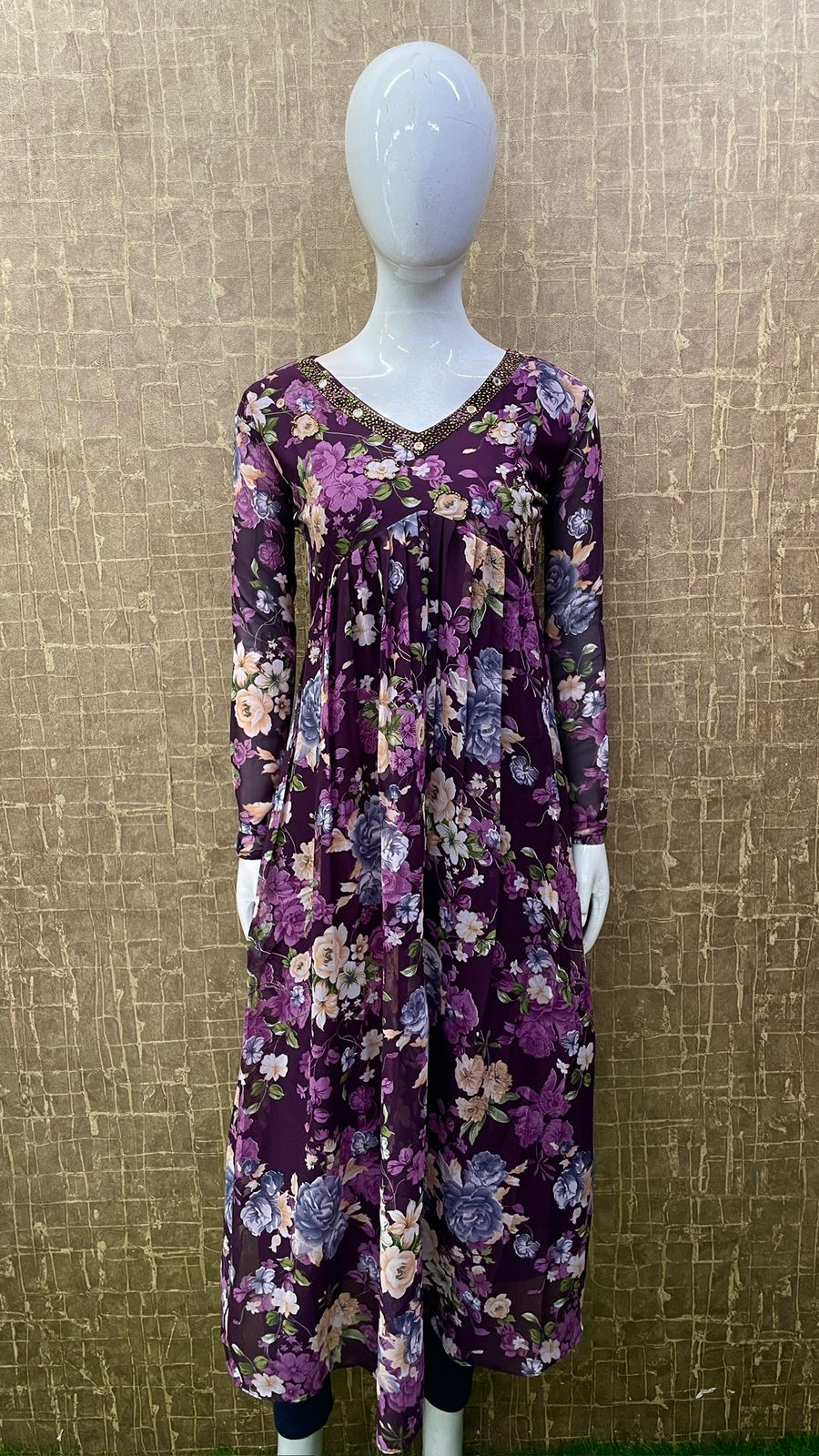 #TH107 / Aliya-Cut / Full Sleeve / Printed Dress / Purple - Image 2