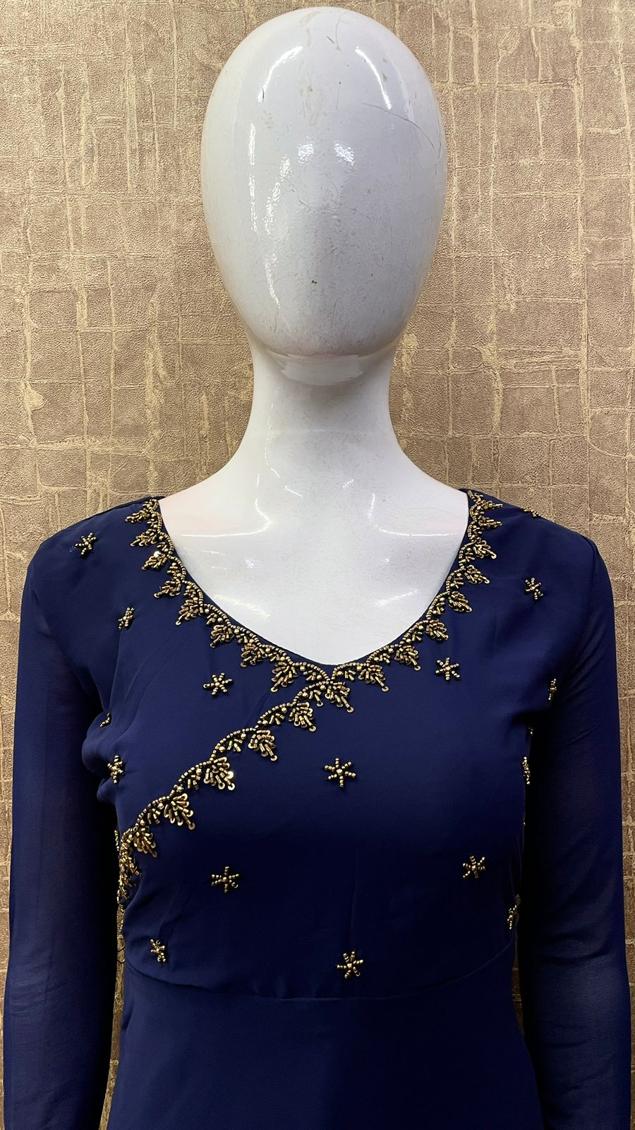 #TH96 / Handwork Flared Kurti / Full Churi sleeves / Navy Blue