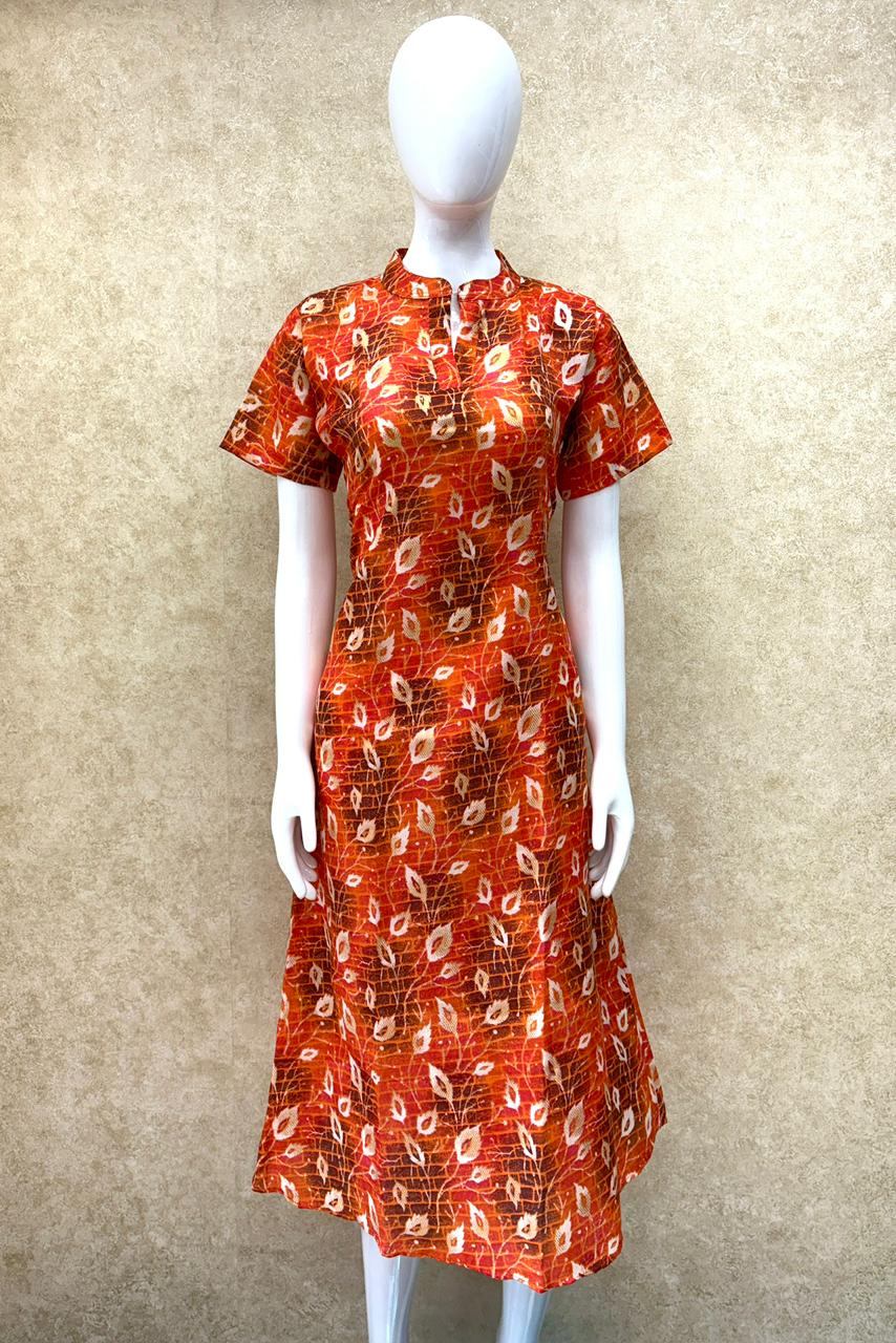 #TH151 / Tropical Printed / Summer Shirt Dress / Orange - Image 2