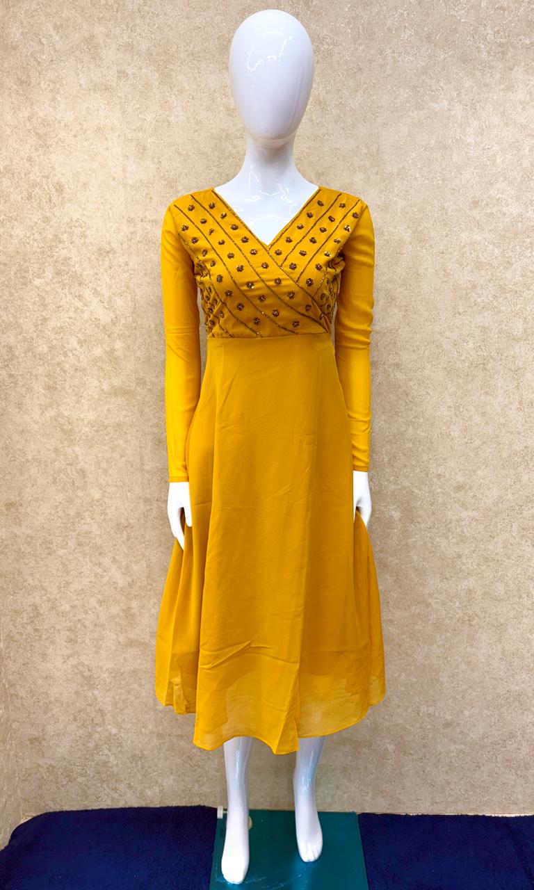 #TH83 / Georgette / Flared / Full Sleeves / Mustard Yellow - Image 2